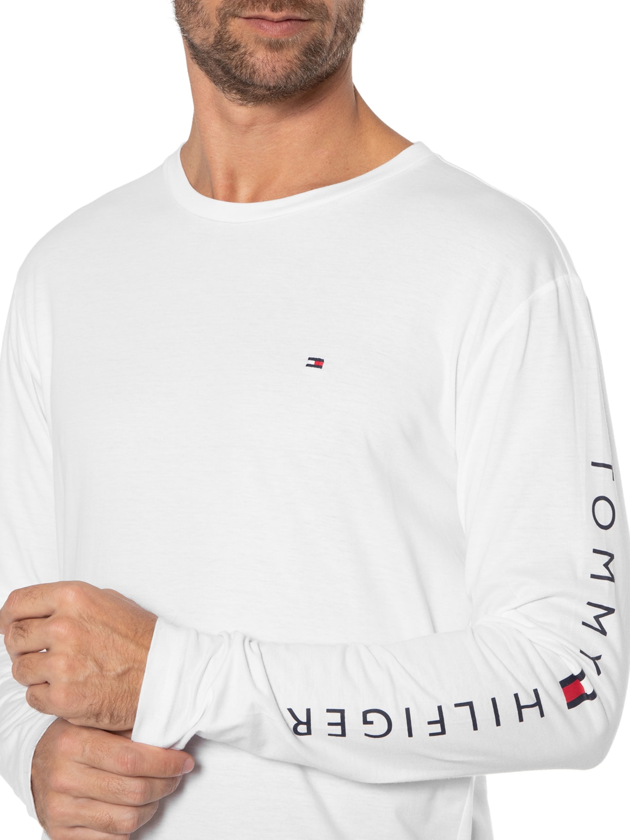 Camiseta Masculina Logo Long Sleeve Tee Branco Tommy Hilfiger