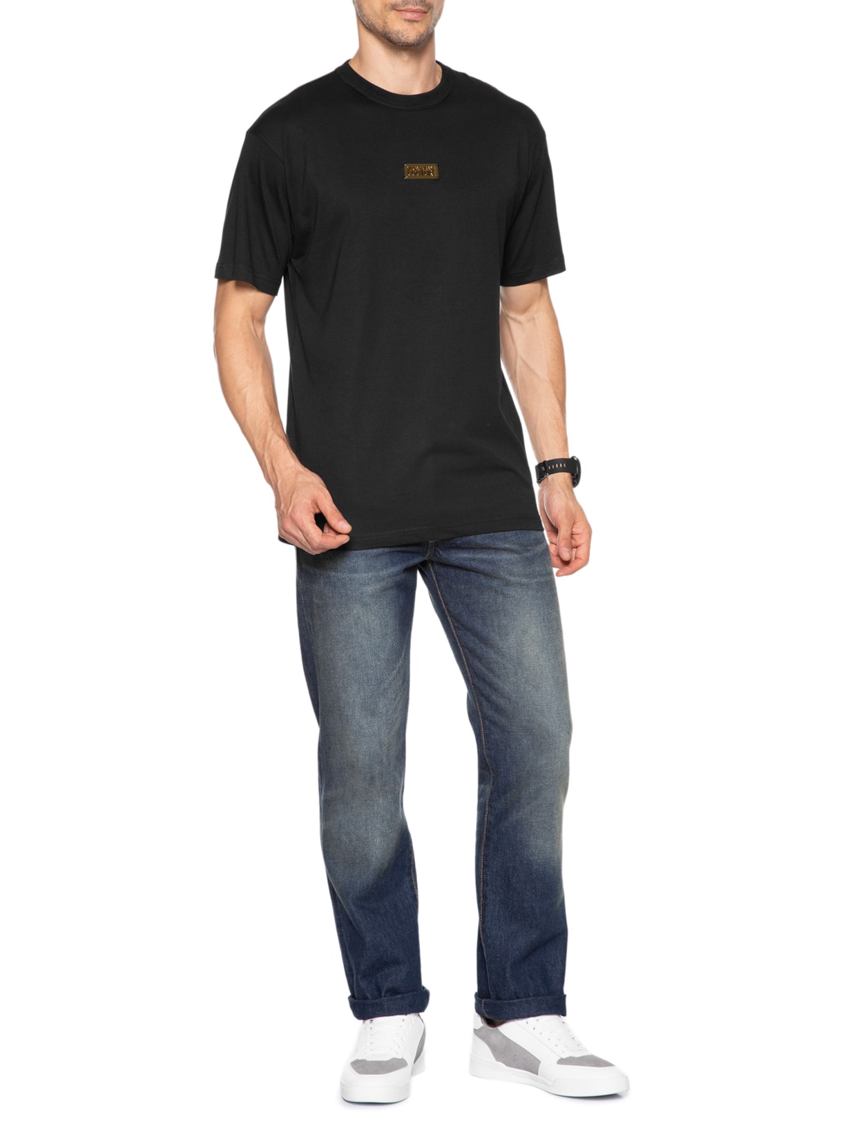 Camiseta Masculina Logo Metal Placket Preto Versace Jeans Couture