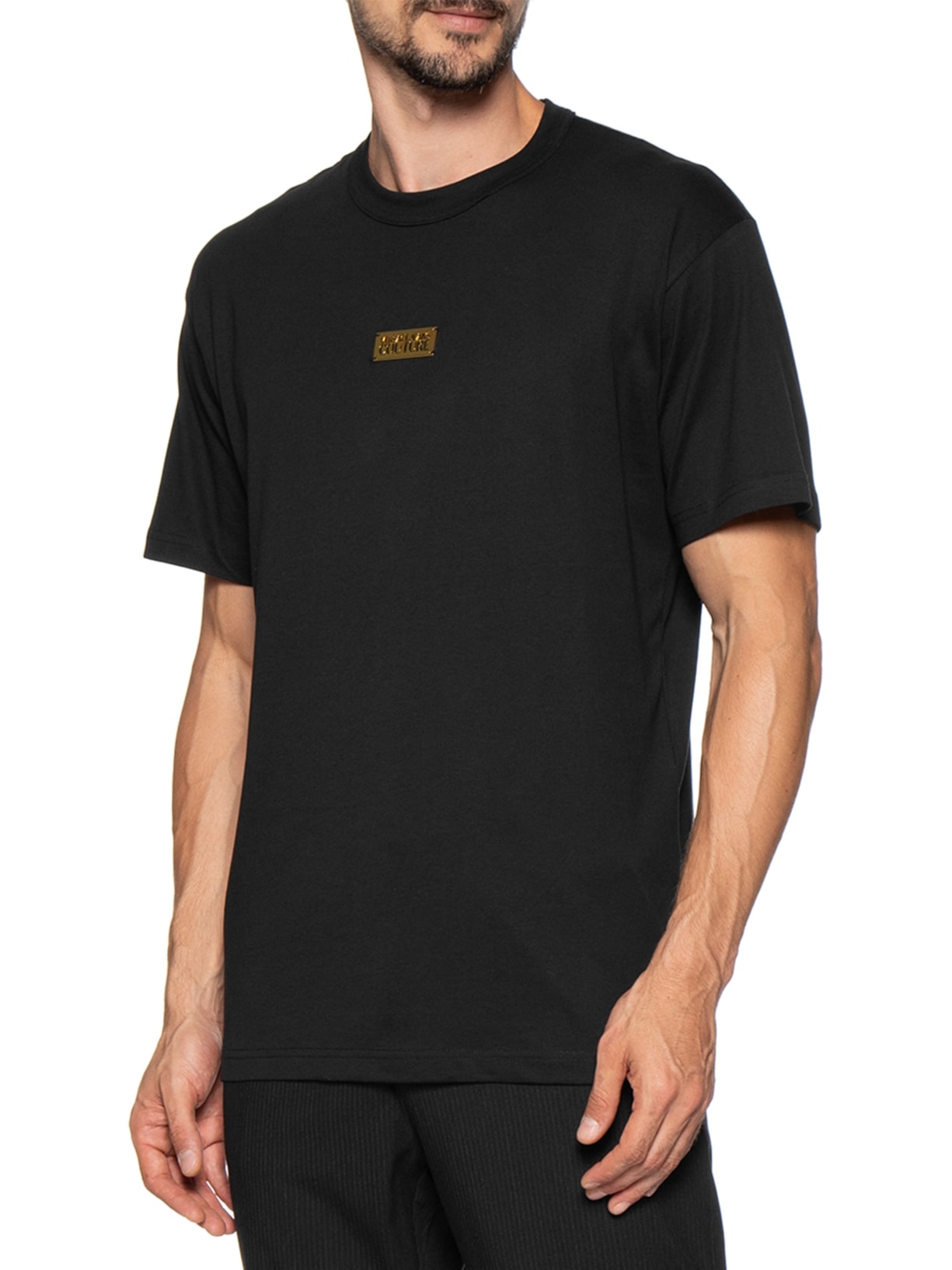 Camiseta Masculina Logo Metal Placket Preto Versace Jeans Couture