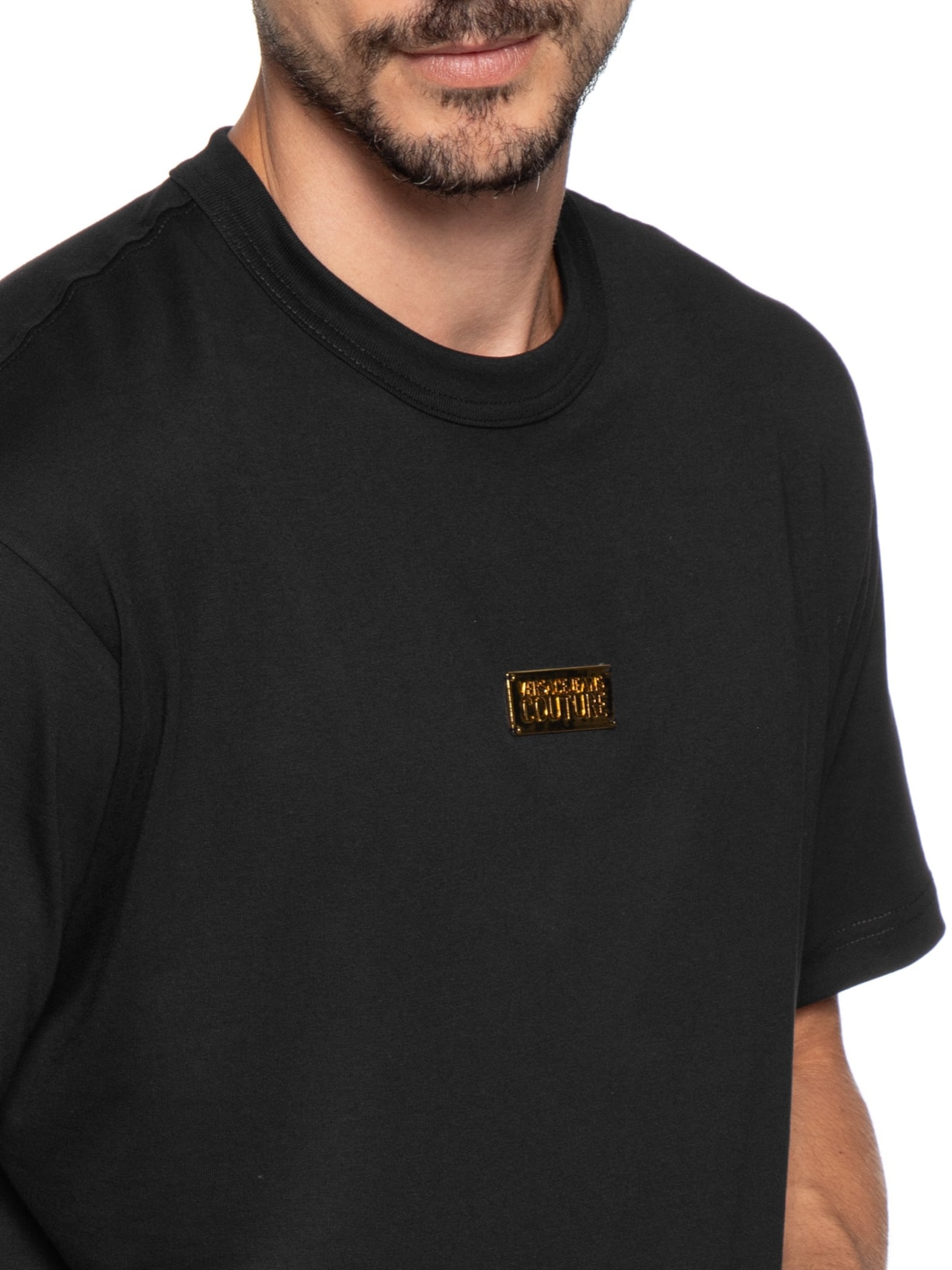 Camiseta Masculina Logo Metal Placket Preto Versace Jeans Couture