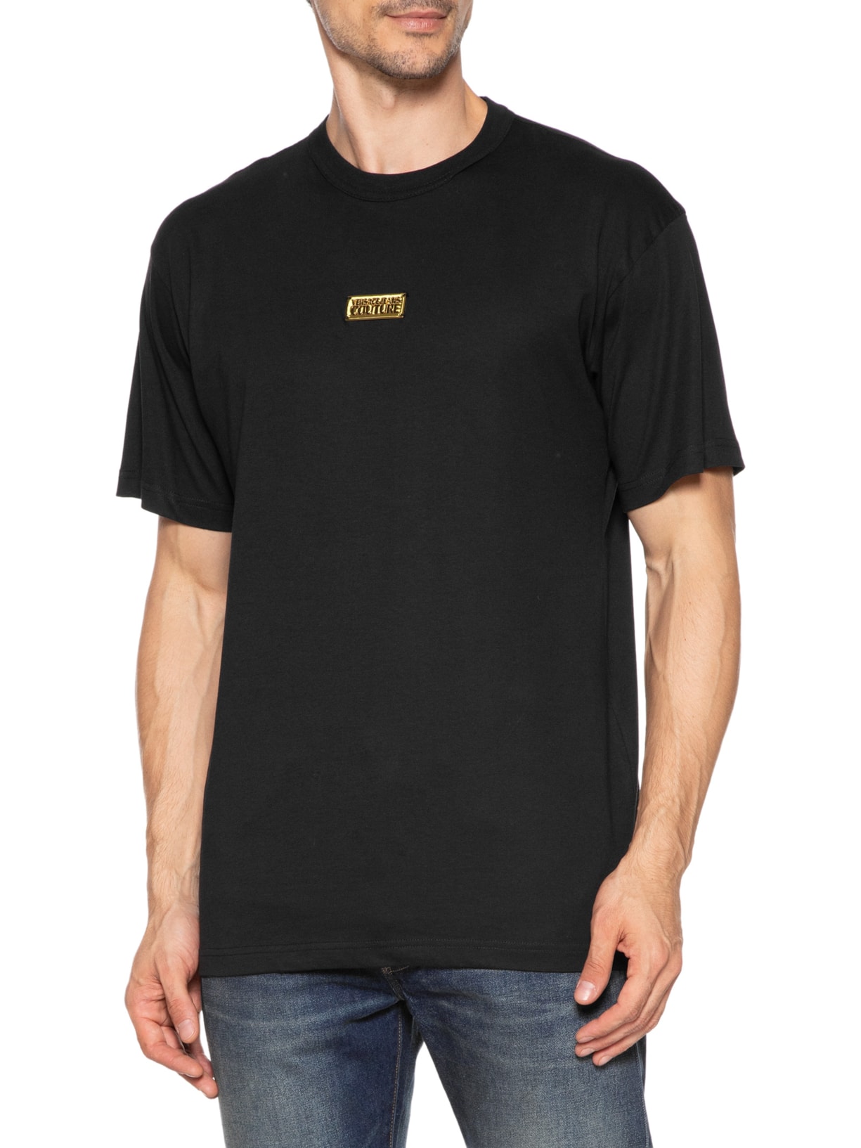 Camiseta Masculina Logo Metal Placket Preto Versace Jeans Couture