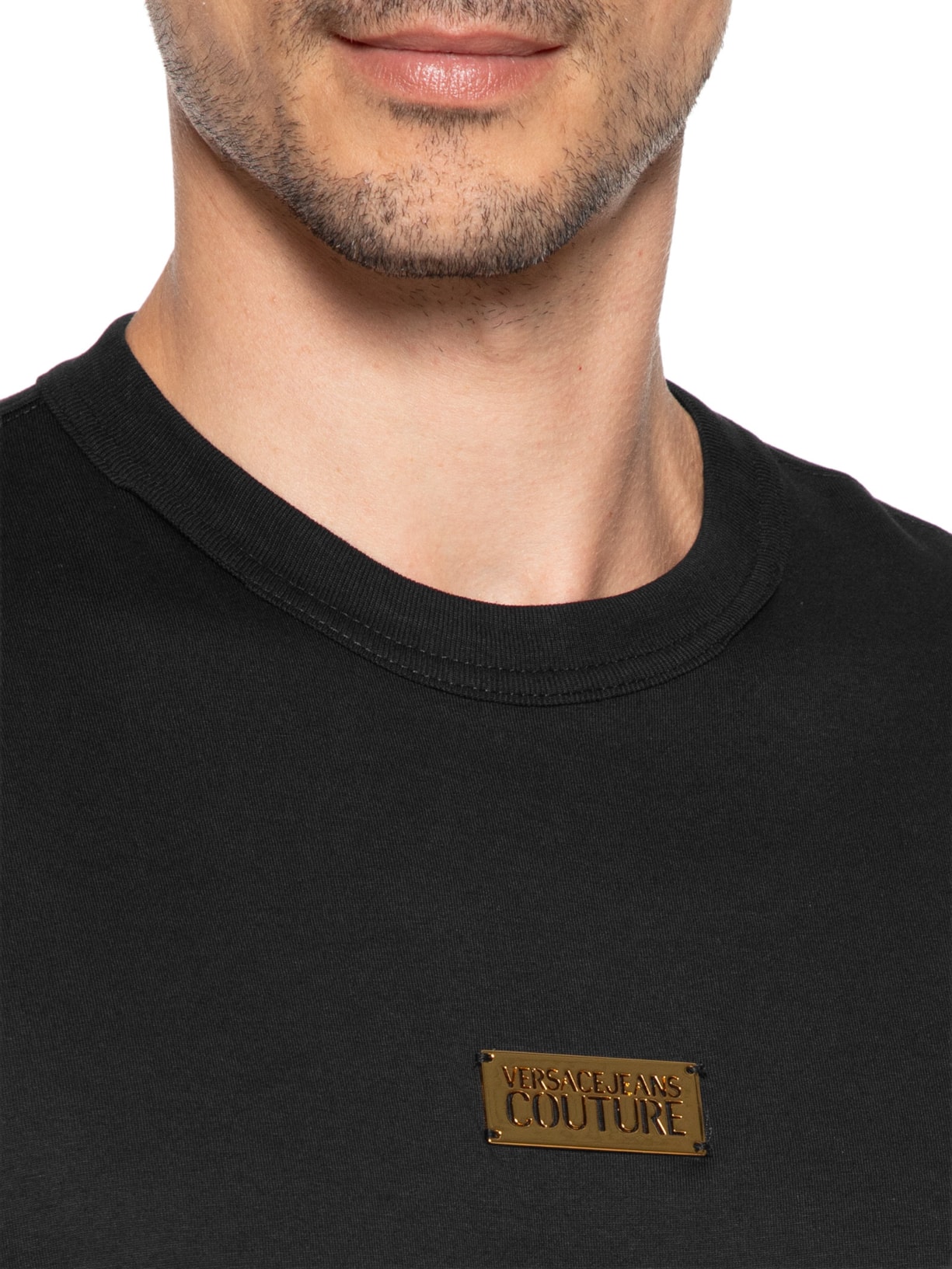 Camiseta Masculina Logo Metal Placket Preto Versace Jeans Couture