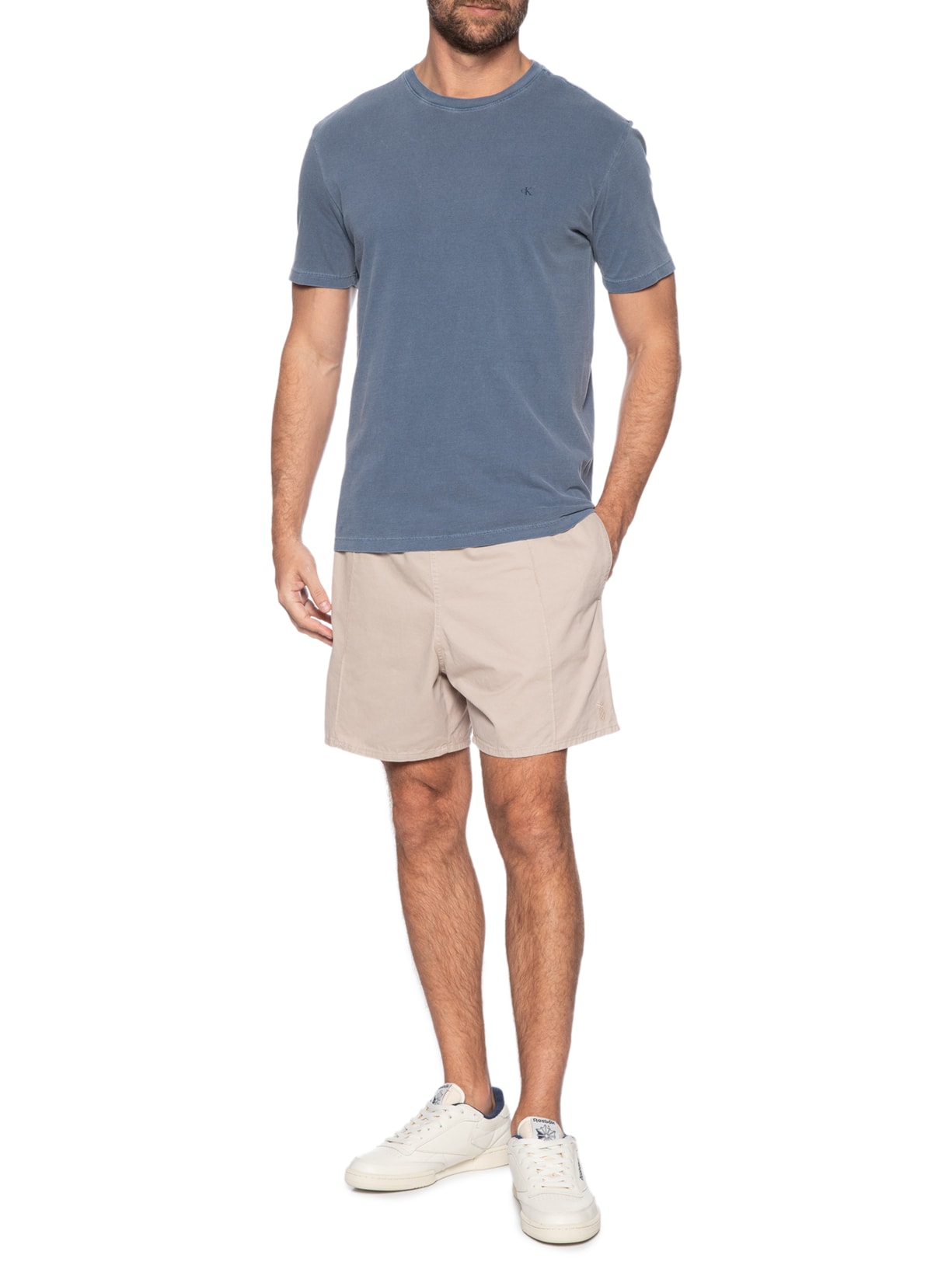 Camiseta Masculina Logo Monograma Pigmento Azul Calvin Klein Jeans