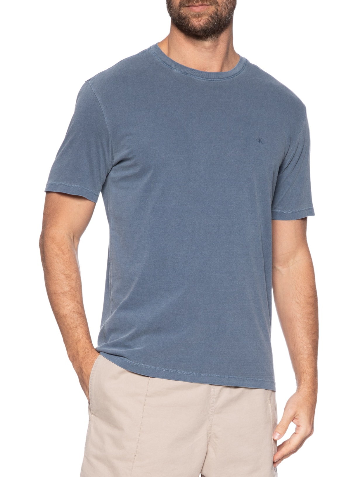 Camiseta Masculina Logo Monograma Pigmento Azul Calvin Klein Jeans