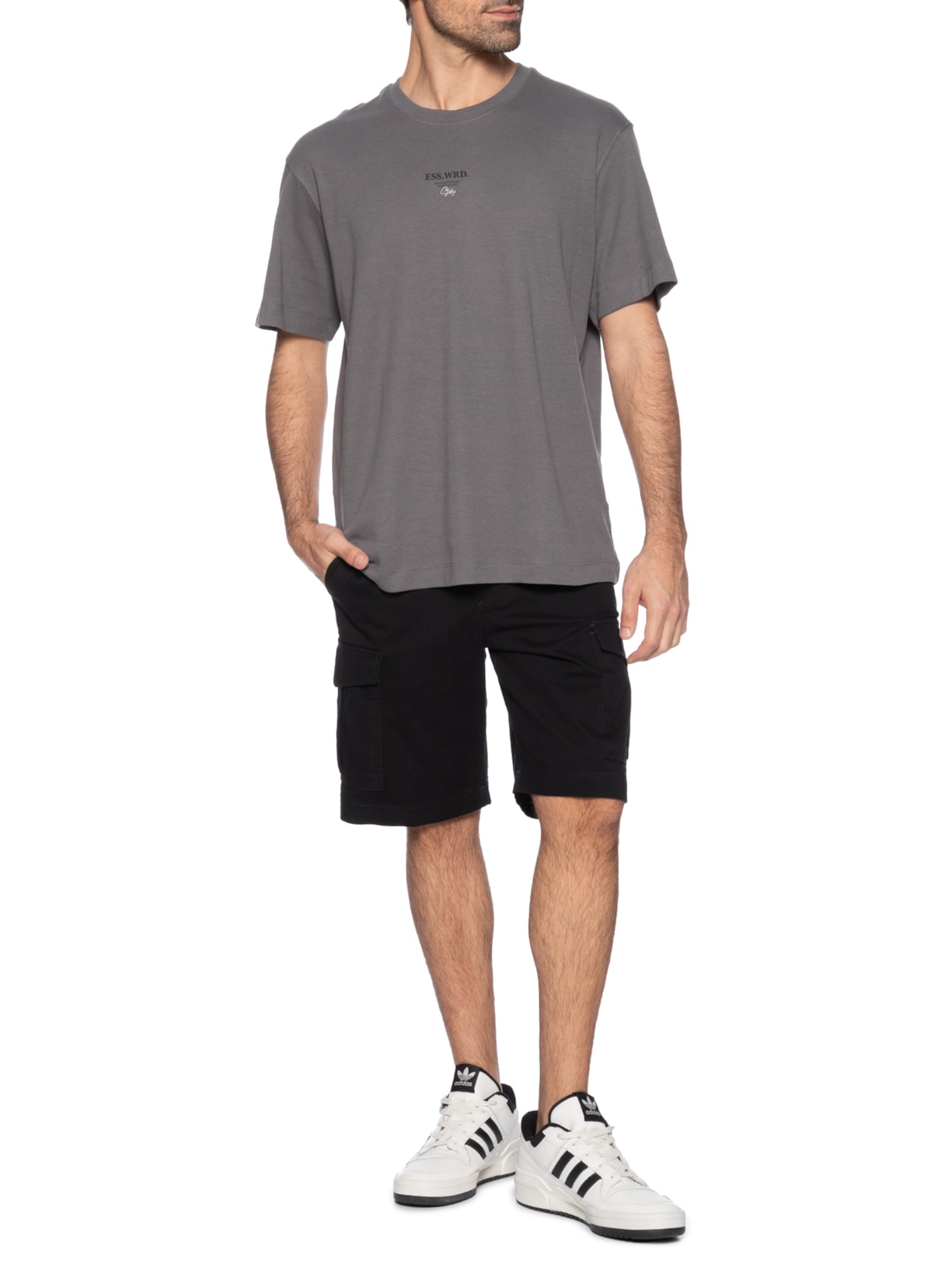 Camiseta Masculina Loose Fit Rubber Prin Cinza Jack & Jones