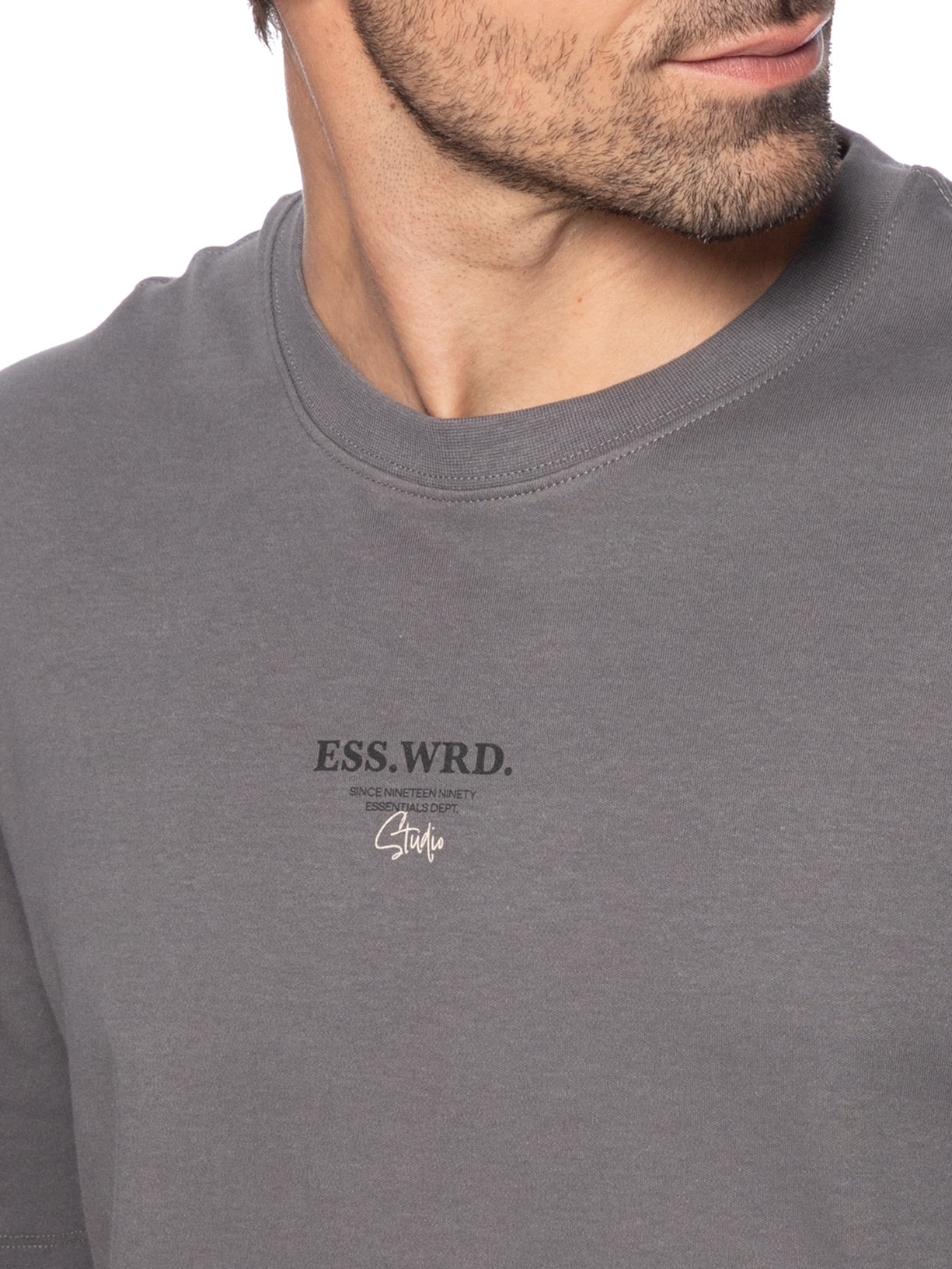 Camiseta Masculina Loose Fit Rubber Prin Cinza Jack & Jones