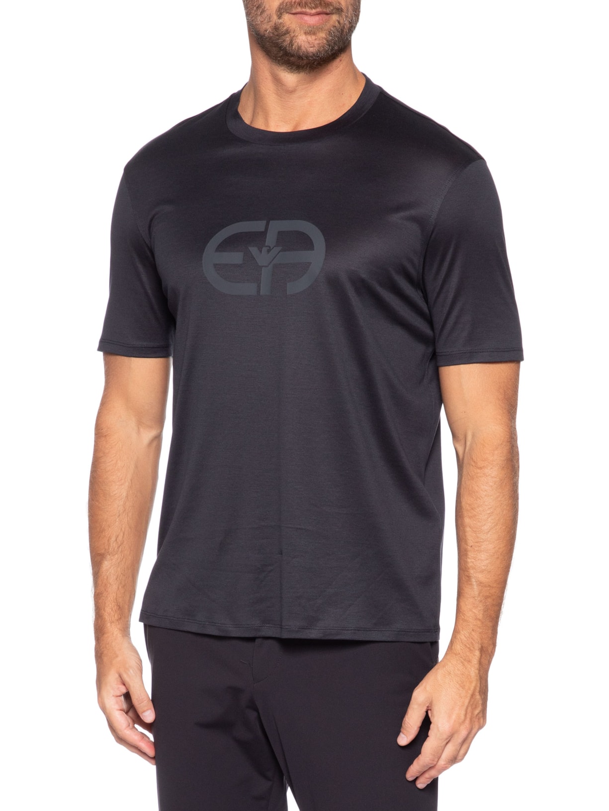 Camiseta Masculina Lyocell-Blend Jersey With EA Logo Print Azul Emporio Armani