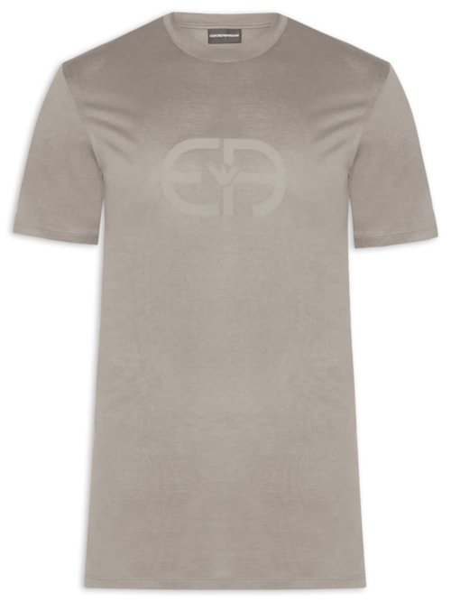 Camiseta Masculina Lyocell-Blend Jersey With EA Logo Print - Cinza