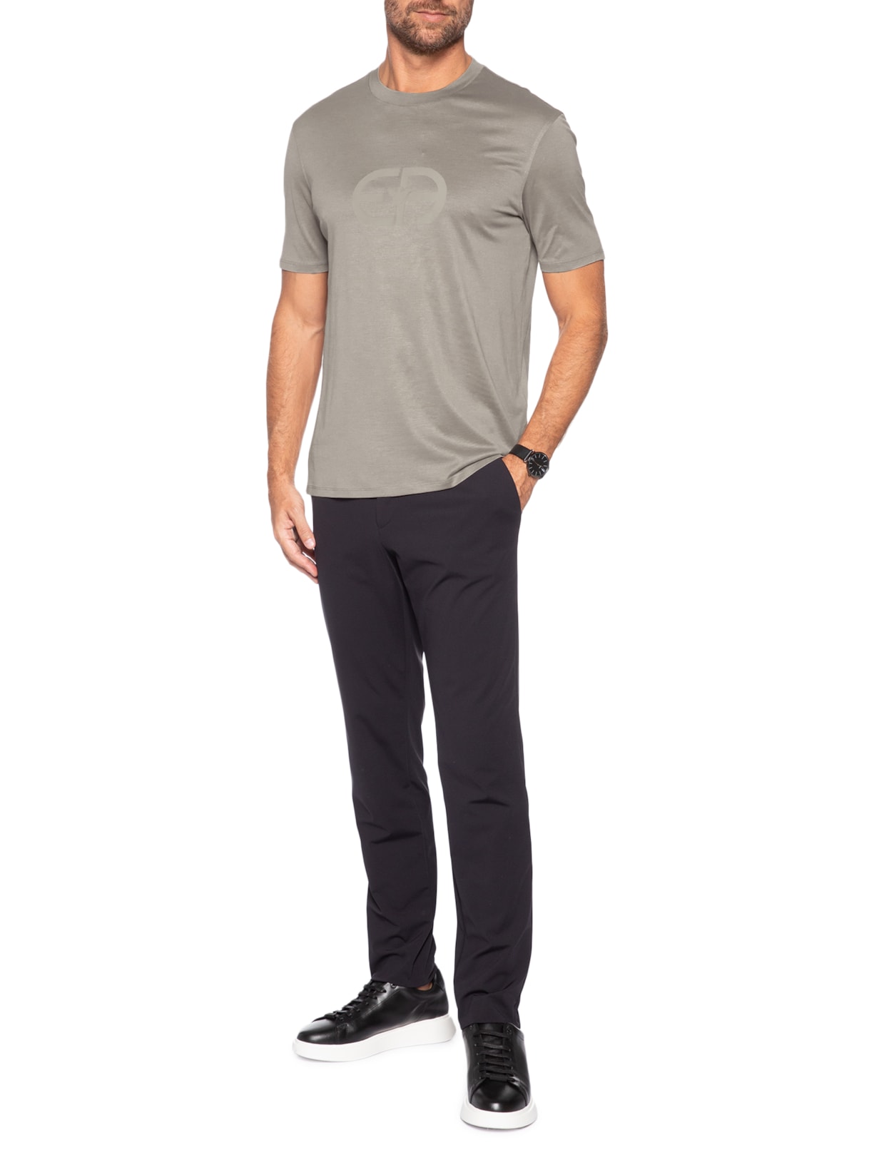 Camiseta Masculina Lyocell-Blend Jersey With EA Logo Print Cinza Emporio Armani