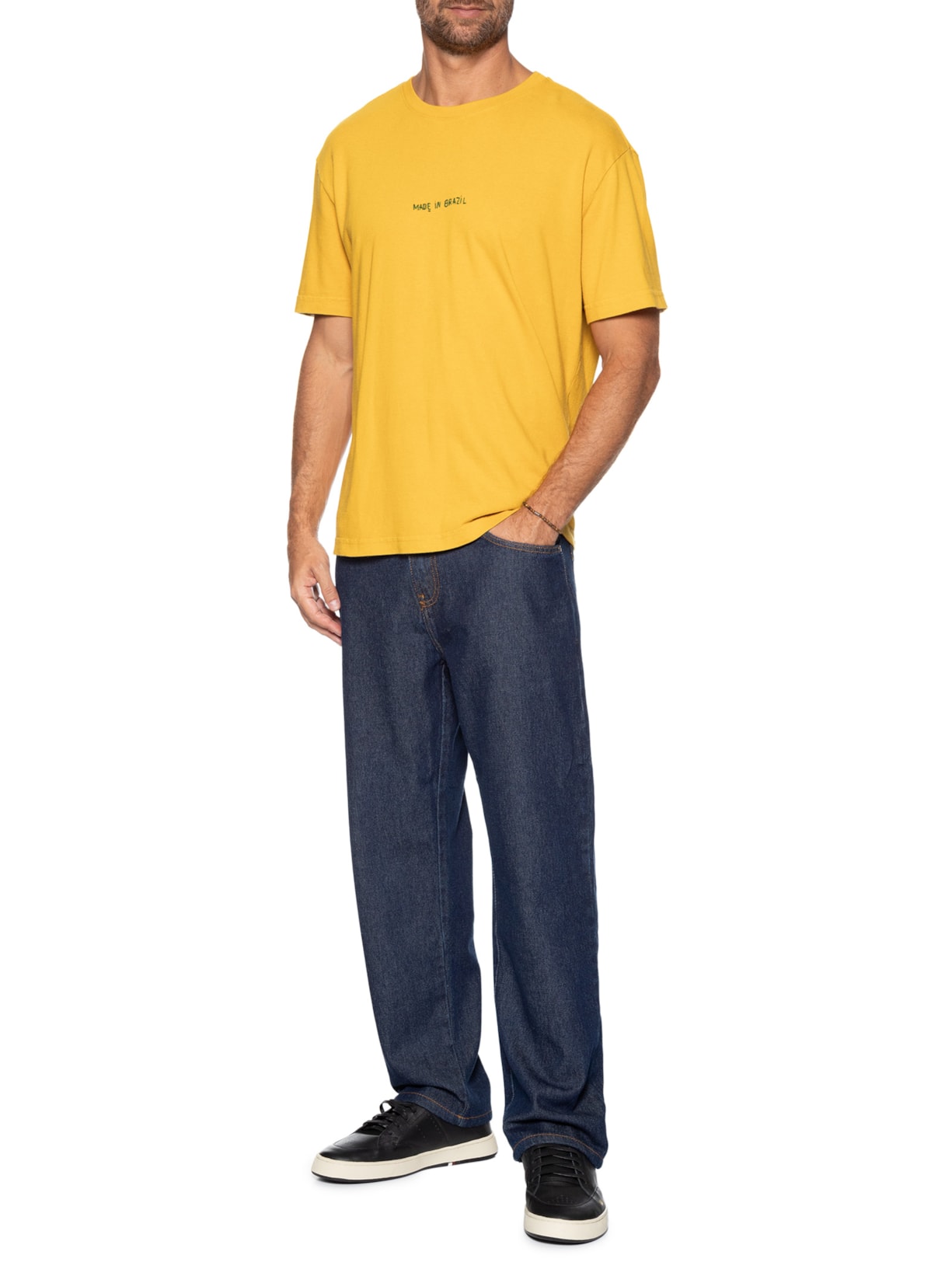 Camiseta Masculina Made In Brazil Bordado Amarelo Osklen