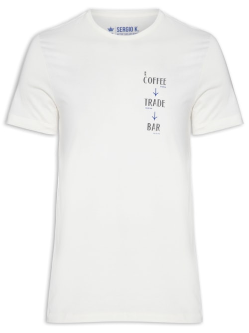 Camiseta Masculina Malha Estampa Coffee Trade Bar - Branco