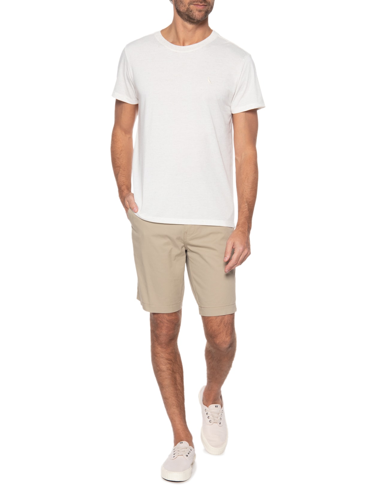 Camiseta Masculina Malha Linho Off White Reserva