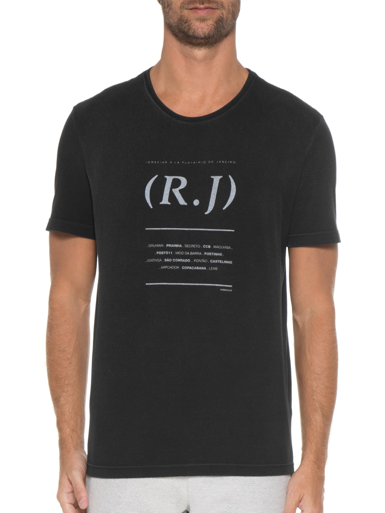 Camiseta Masculina Malha Rj Gracias Preto Armadillo