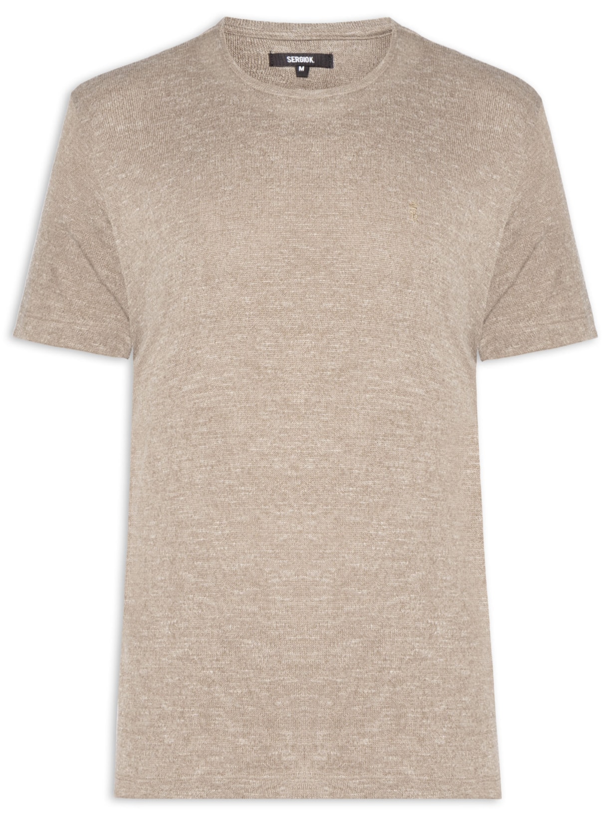 Camiseta Masculina Malha Tricot Gola Careca Bege Sergio K