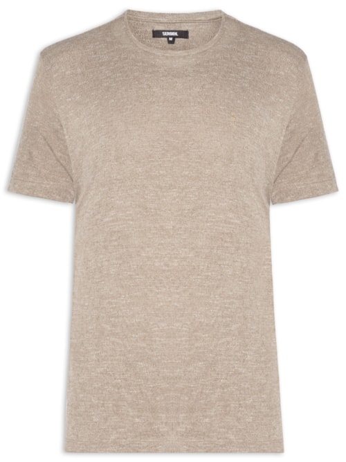 Camiseta Masculina Malha Tricot Gola Careca - Bege