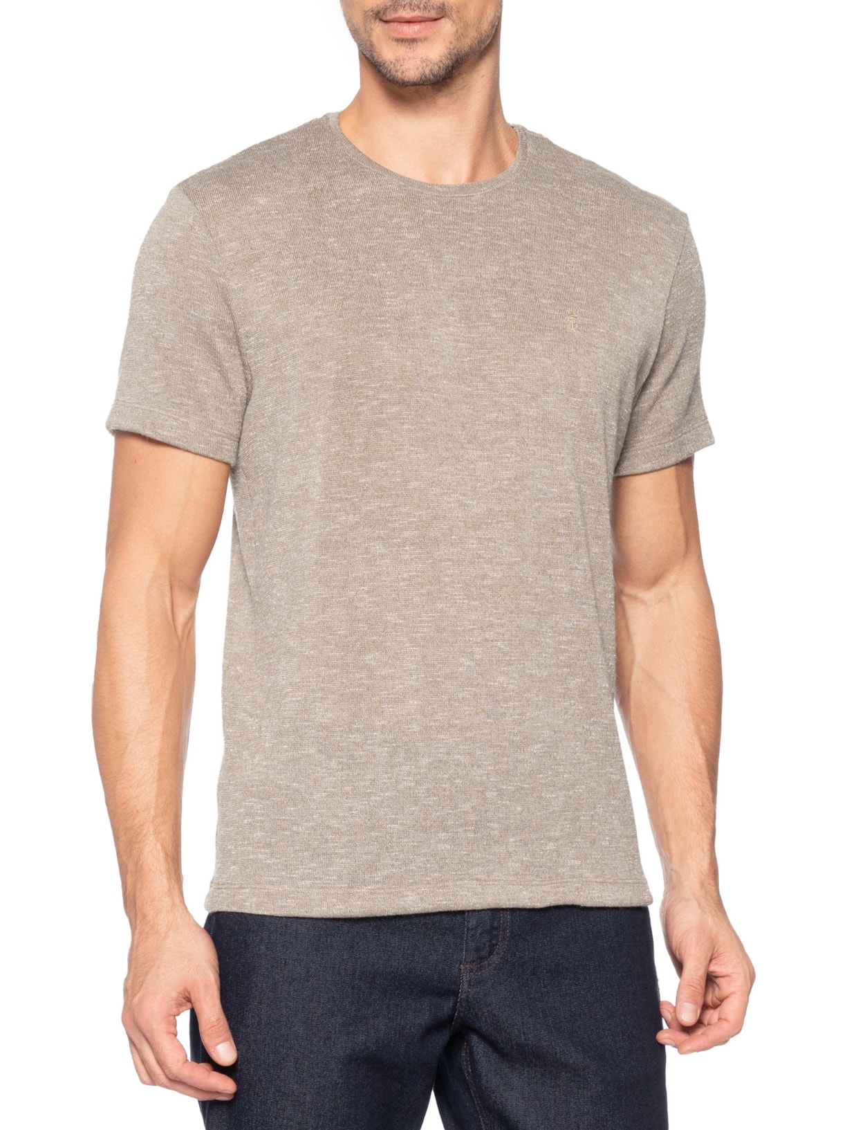 Camiseta Masculina Malha Tricot Gola Careca Bege Sergio K