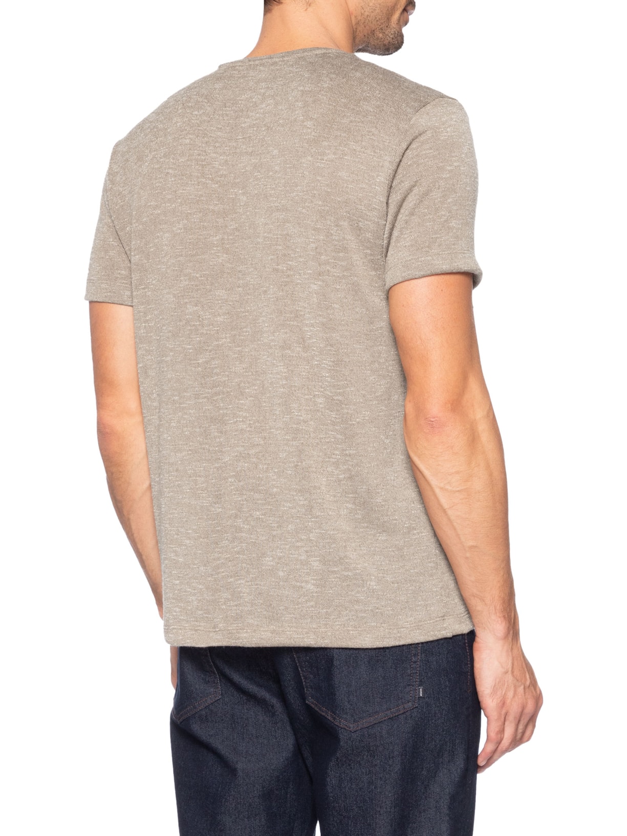 Camiseta Masculina Malha Tricot Gola Careca Bege Sergio K