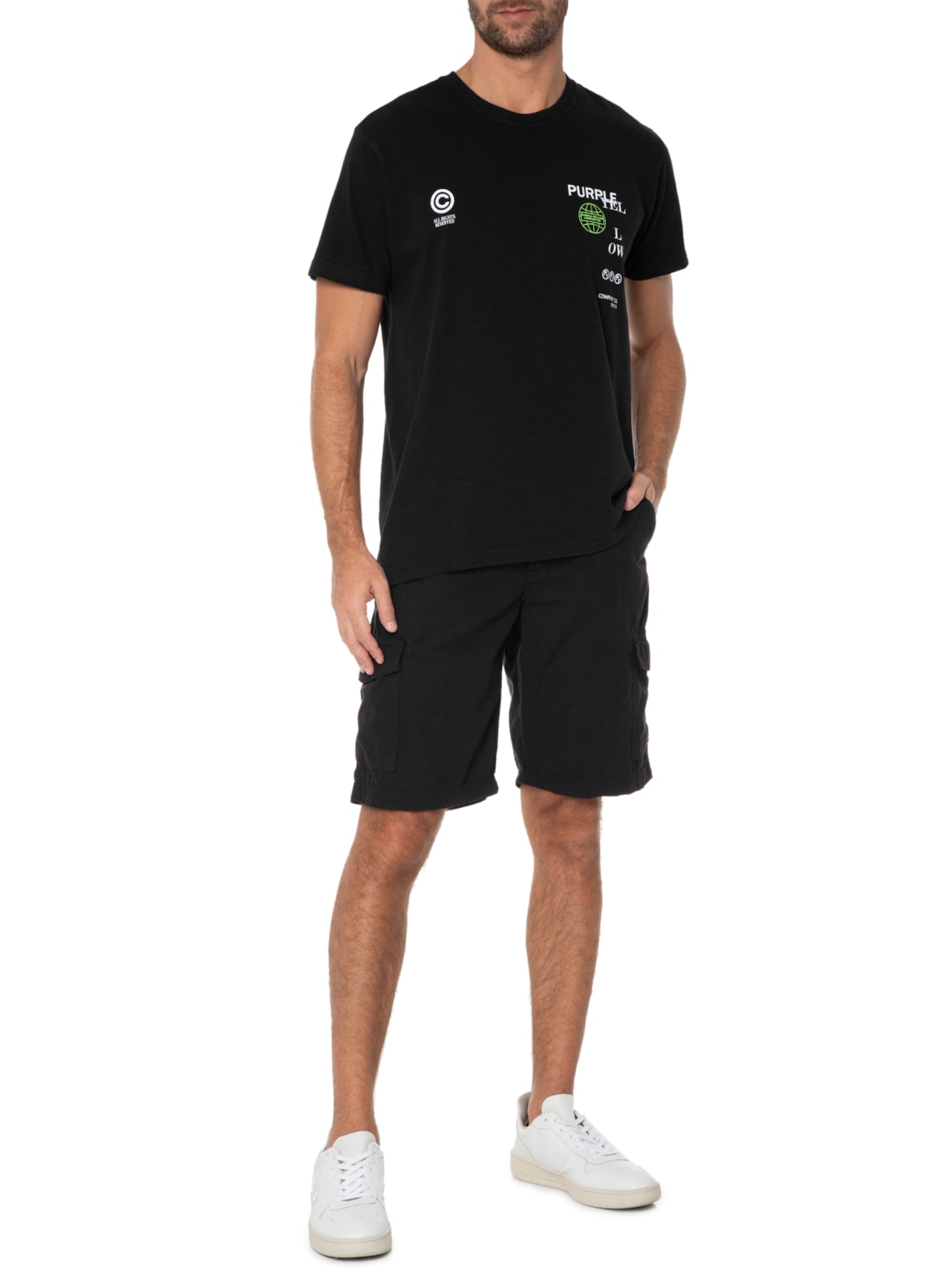 Camiseta Masculina Malhão Reserved Preto Purple Yellow