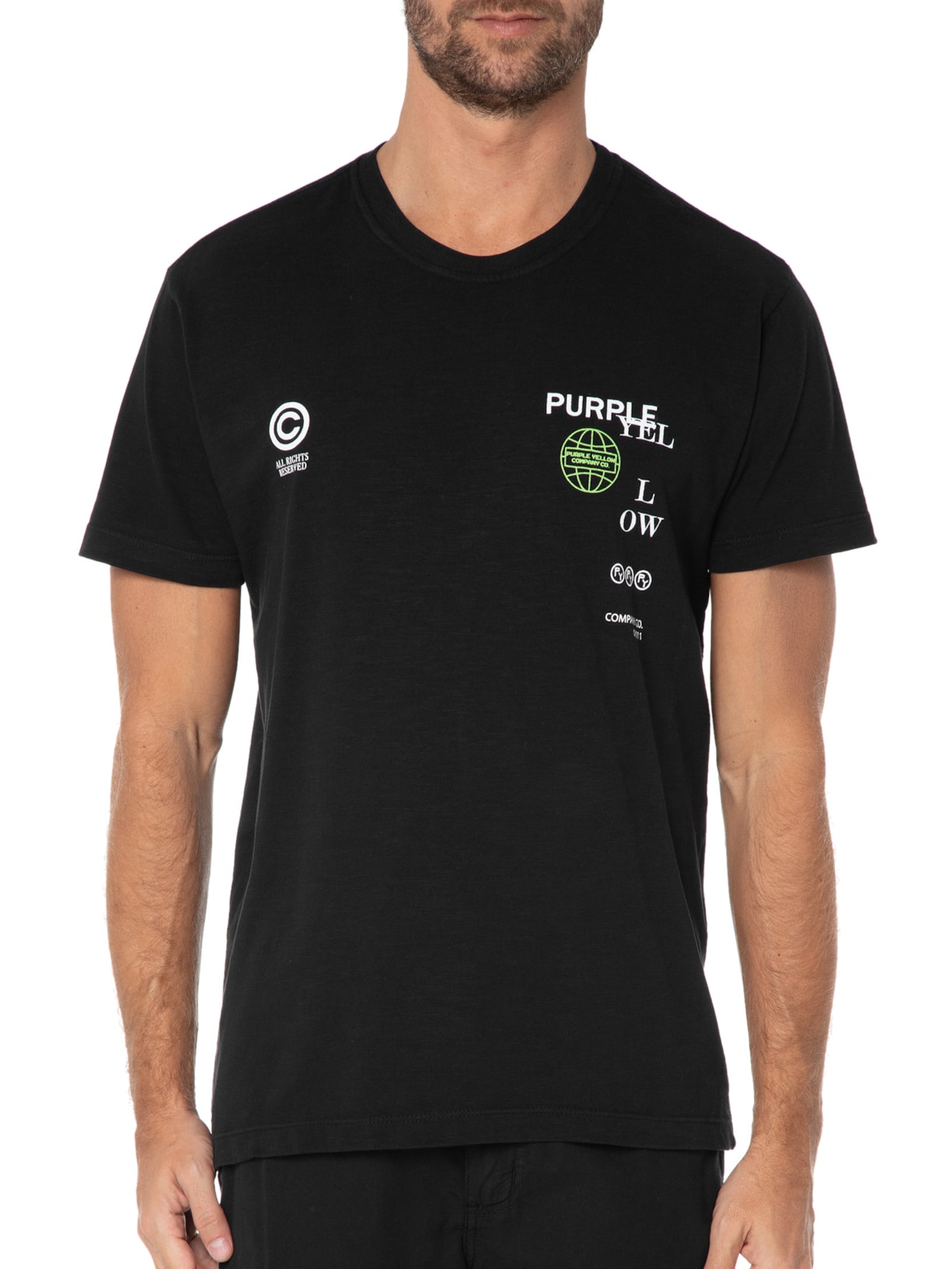 Camiseta Masculina Malhão Reserved Preto Purple Yellow