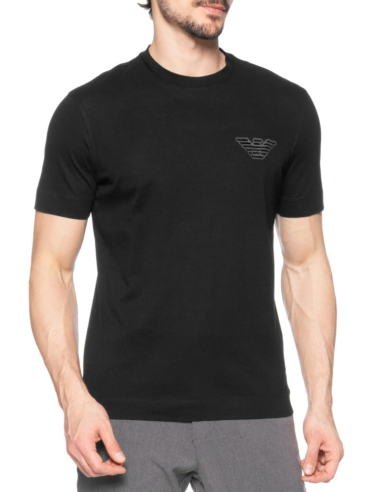 Camiseta Masculina Manga Curta Aguia EA Bordado Preto Emporio Armani