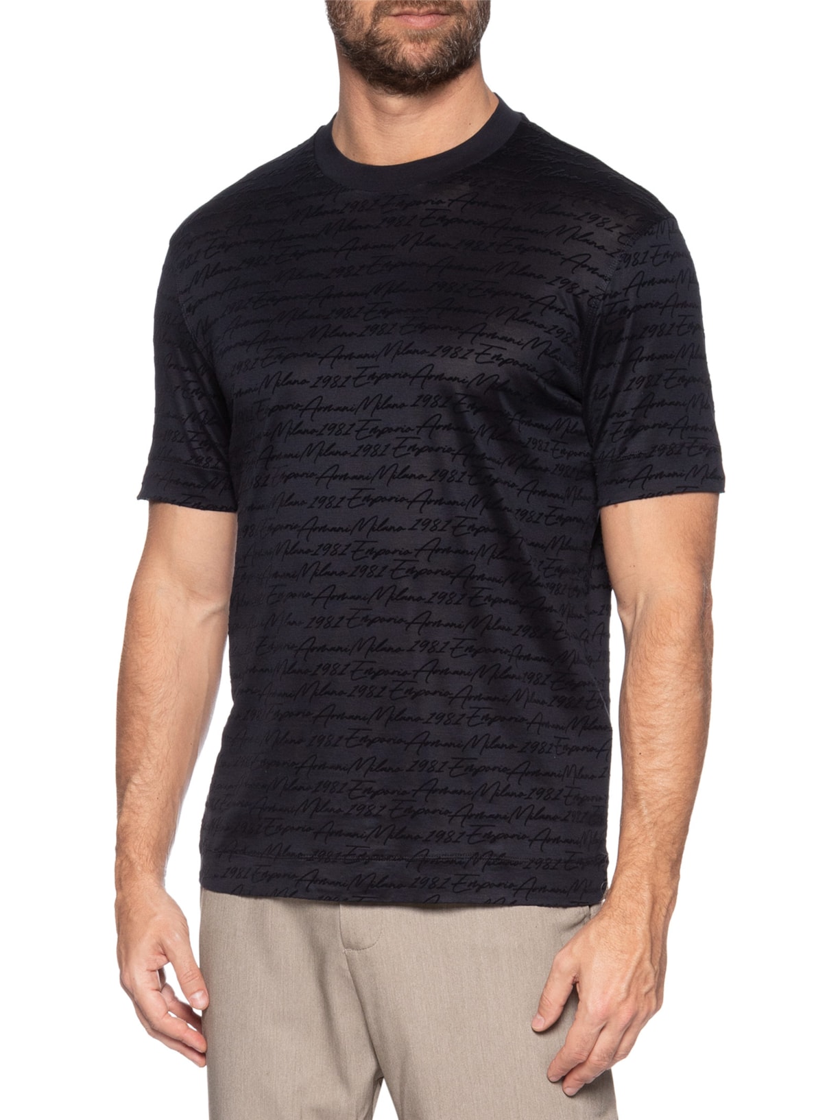 Camiseta Masculina Manga Curta Assinatura Azul Emporio Armani
