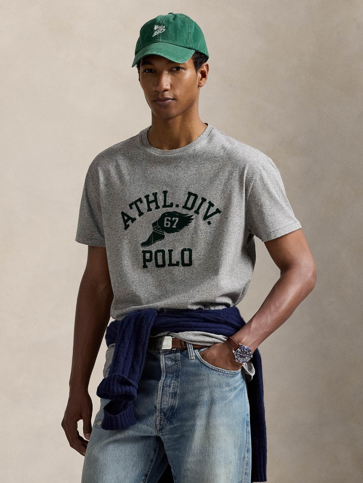 Camiseta Masculina Manga Curta Athl Div Cinza Polo Ralph Lauren