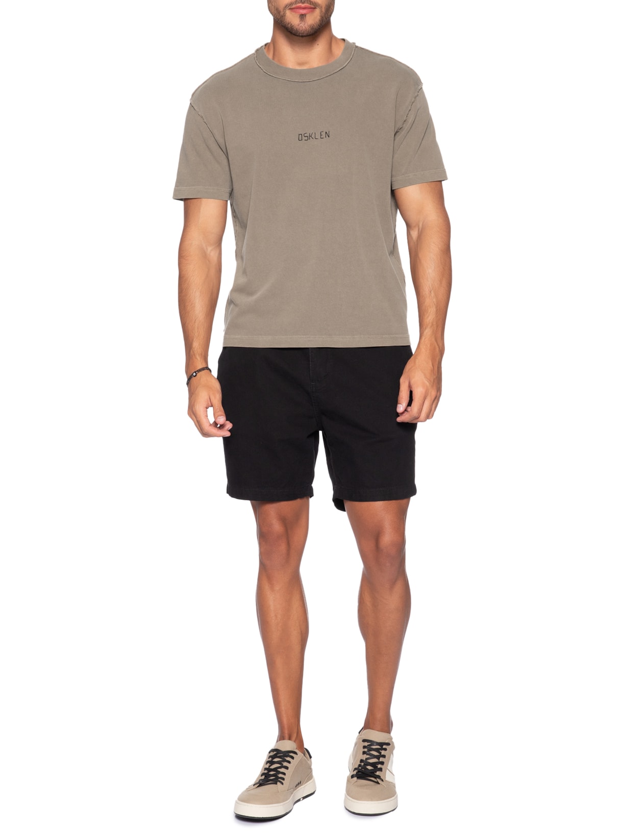 Camiseta Masculina Manga Curta Avesso Bordado Marrom Osklen