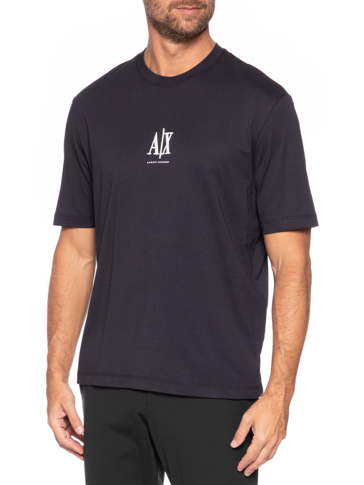 Camiseta Masculina Manga Curta AX Bordado Azul Armani Exchange