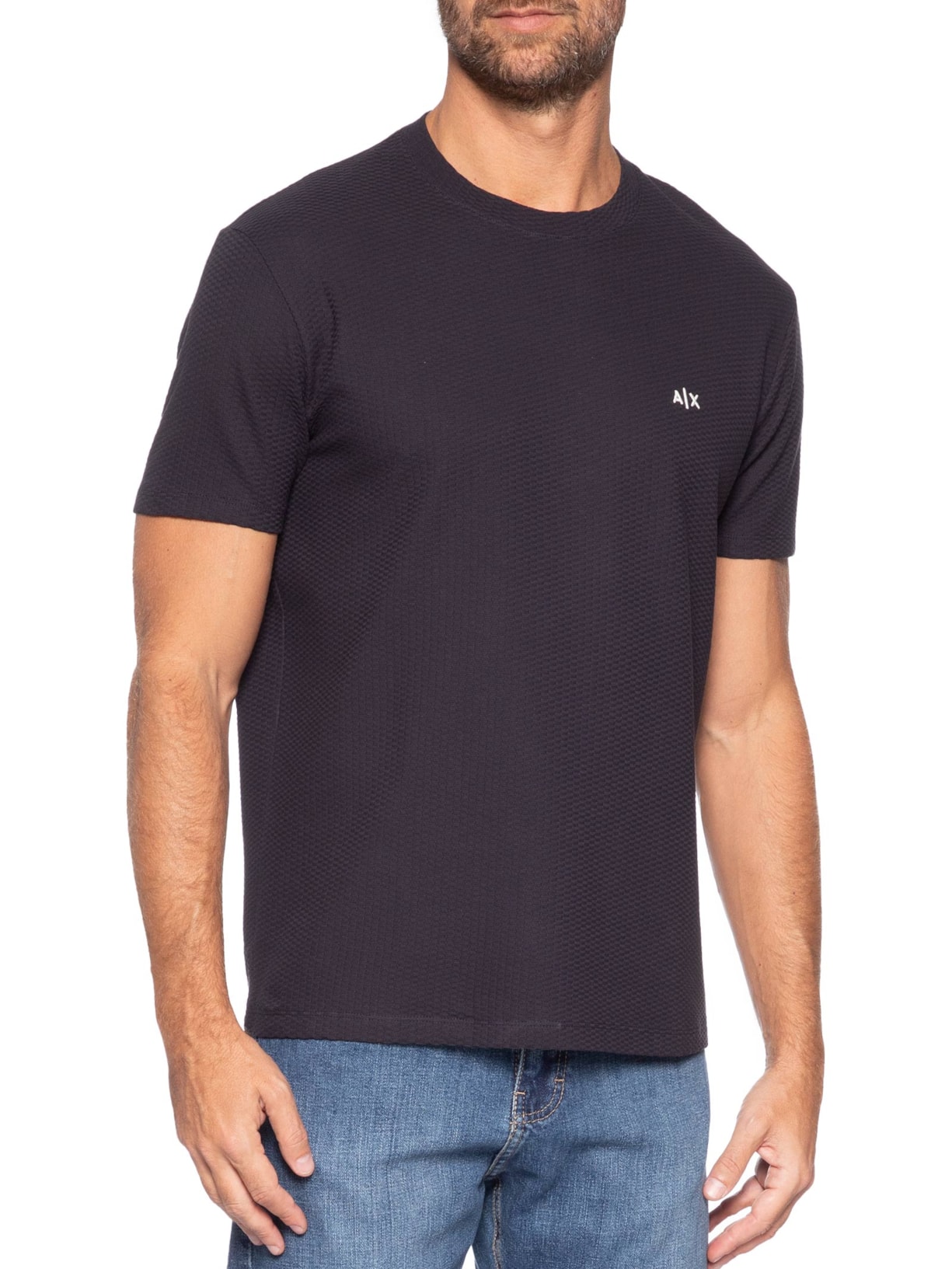 Camiseta Masculina Manga Curta AX Jacquard Azul Armani Exchange