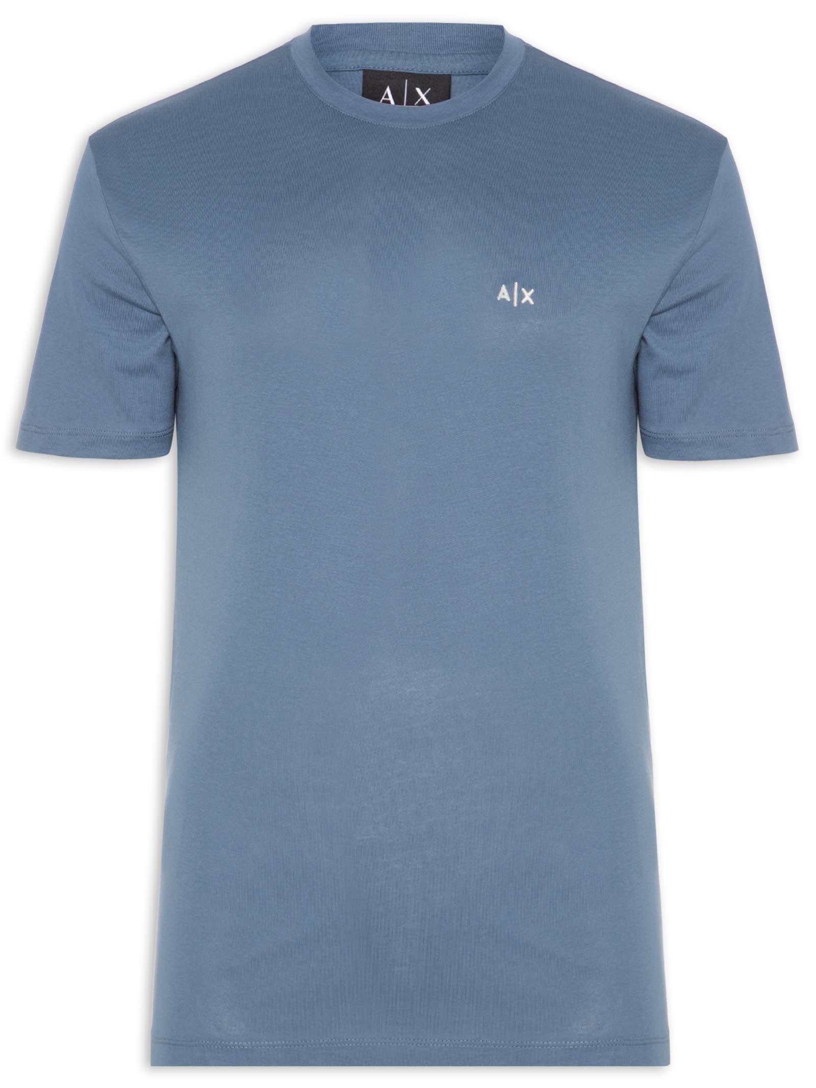 トップス 2000s Armani Exchange border design T Camiseta Masculina Manga Curta AX Mini Bordado - Azul - Armani