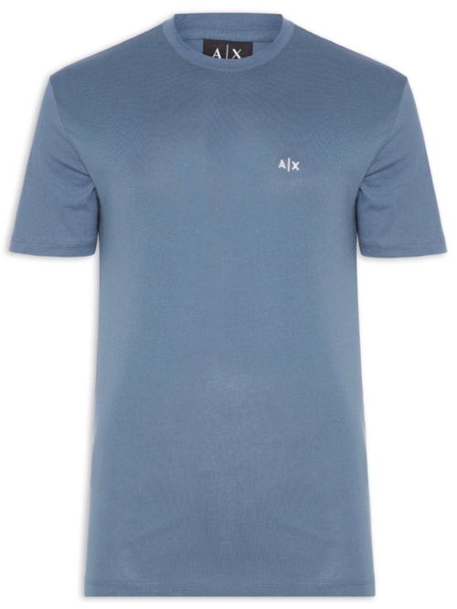 Camiseta Masculina Manga Curta AX Mini Bordado - Azul