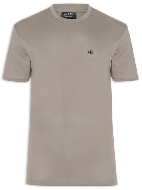 Camiseta Masculina Manga Curta AX Mini Bordado - Bege
