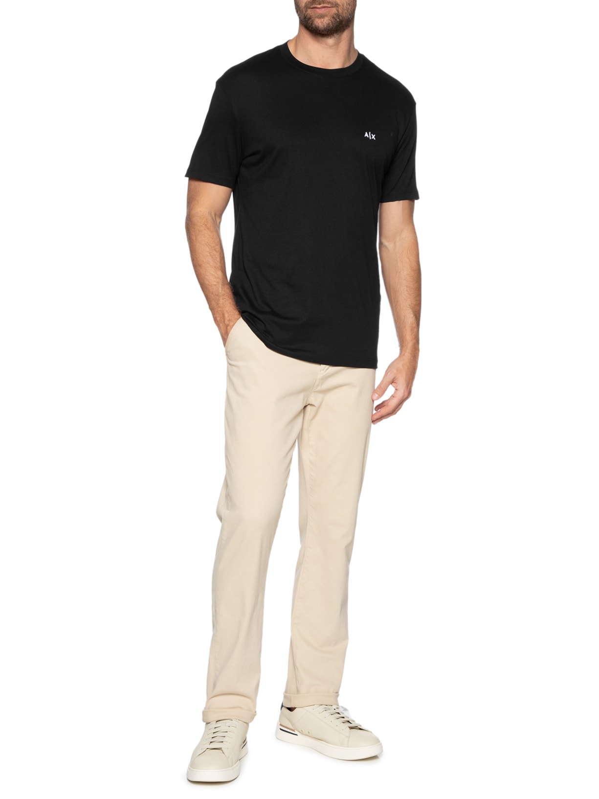 Camiseta Masculina Manga Curta AX Mini Bordado Preto Armani Exchange