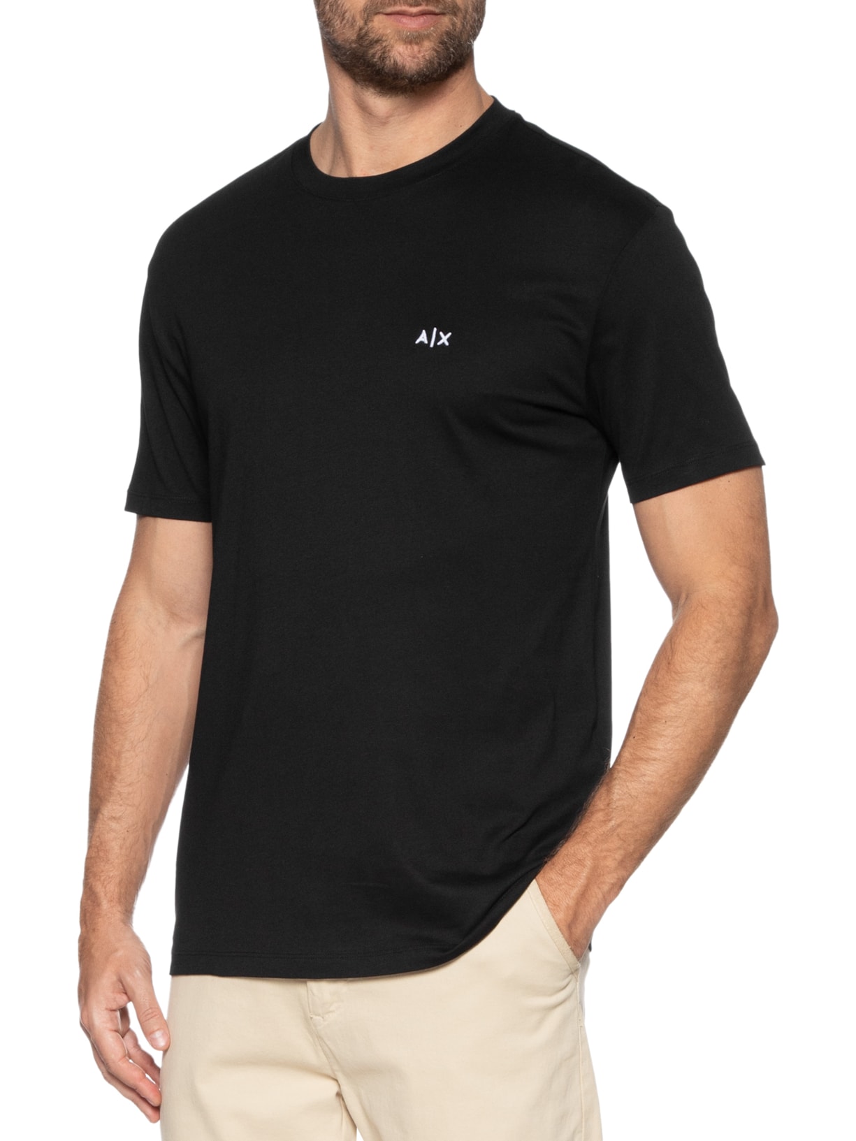Camiseta Masculina Manga Curta AX Mini Bordado Preto Armani Exchange