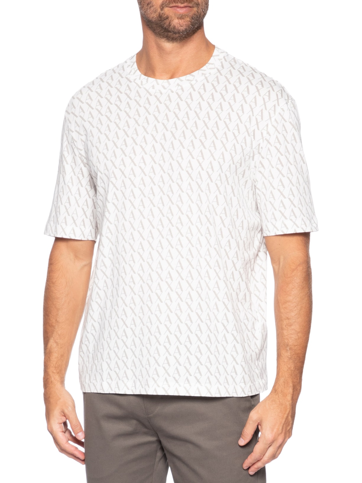 Camiseta Masculina Manga Curta AX Monograma Branco Armani Exchange