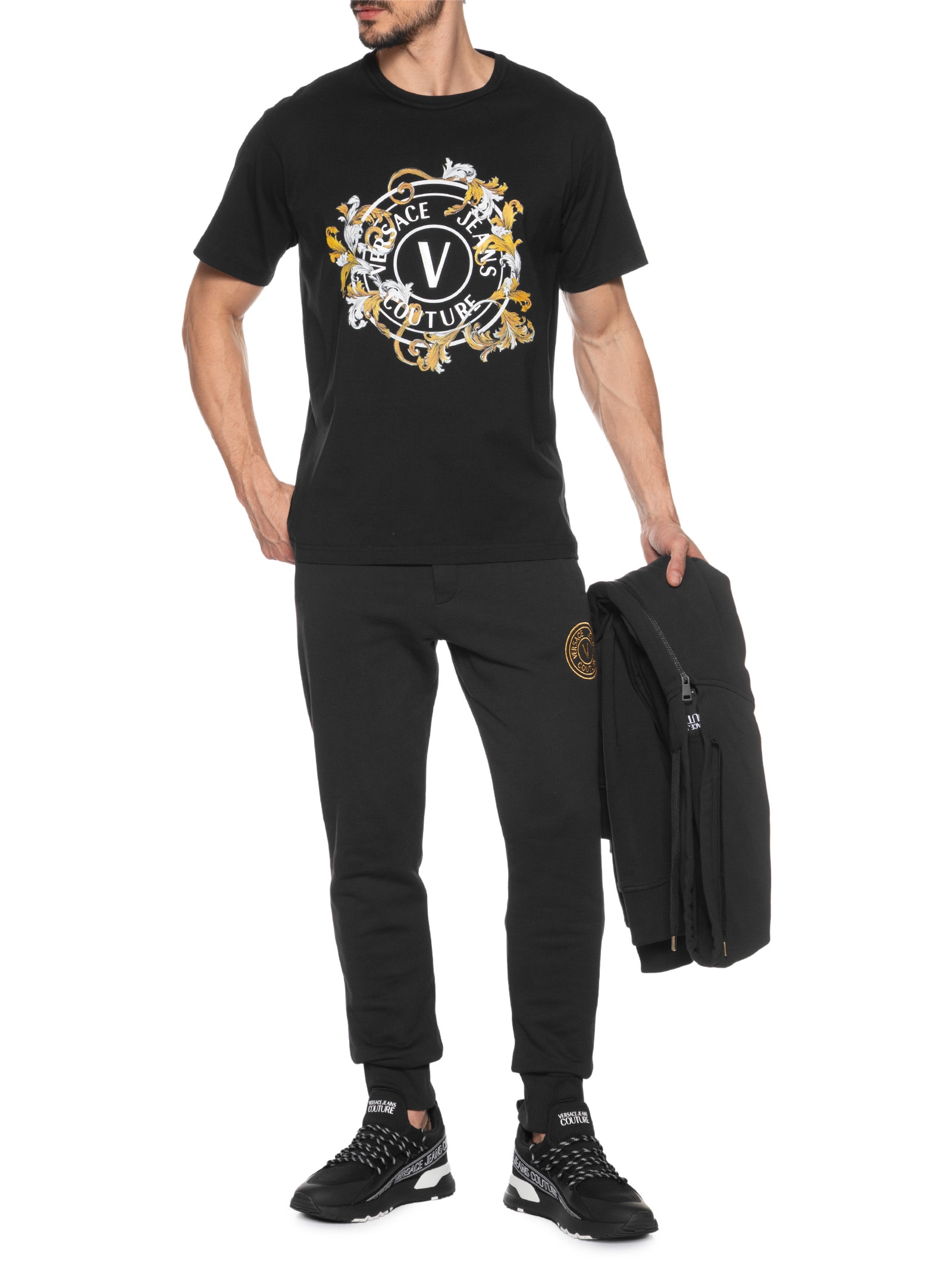 Versace Jeans Couture - Camiseta Masculina Manga Curta Barroca - Preto