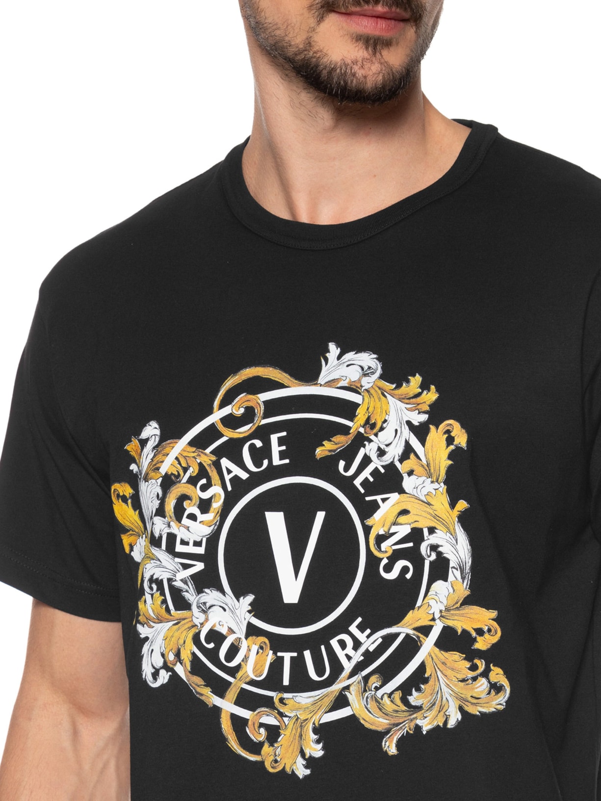 Camiseta Masculina Manga Curta Barroca Preto Versace Jeans Couture