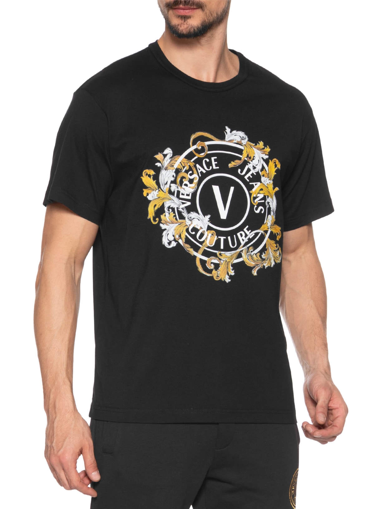 Camiseta Masculina Manga Curta Barroca Preto Versace Jeans Couture