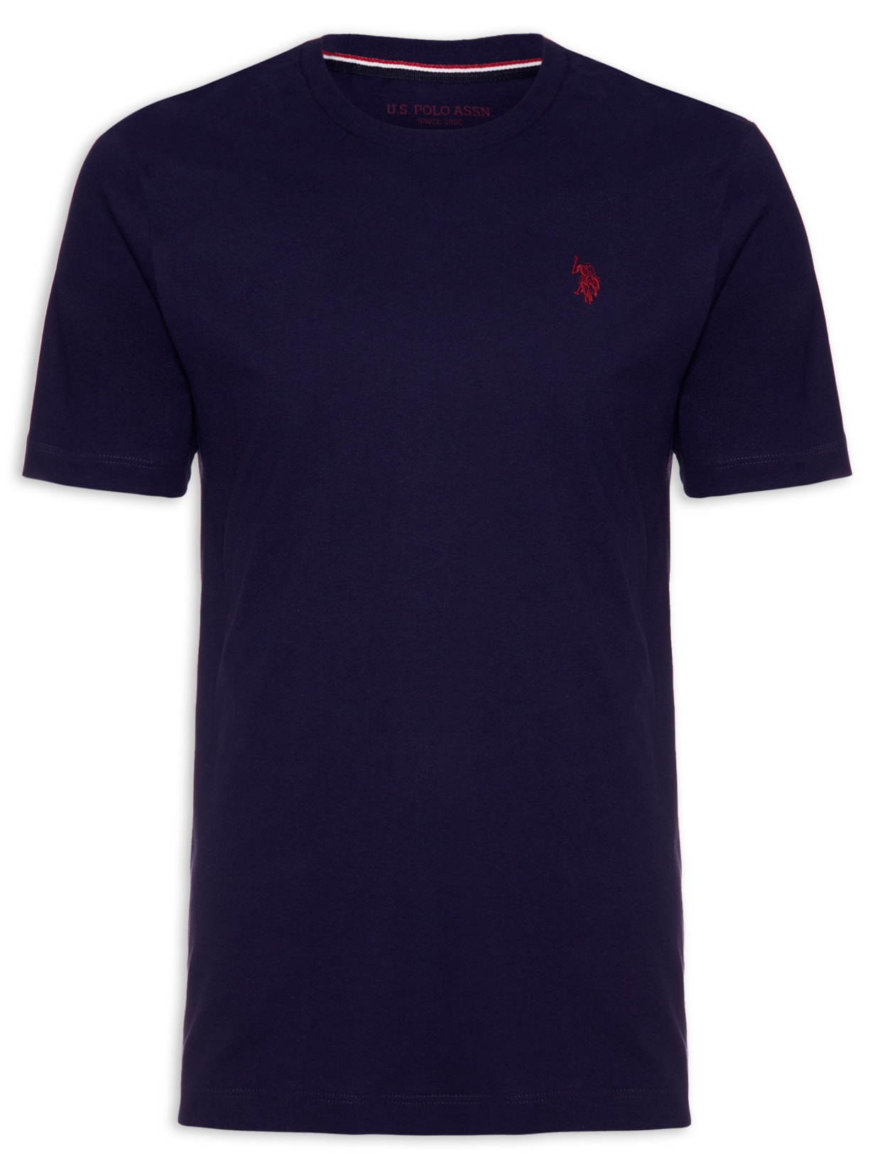 Camiseta Masculina Manga Curta Básica Gola Careca Bordado - Azul