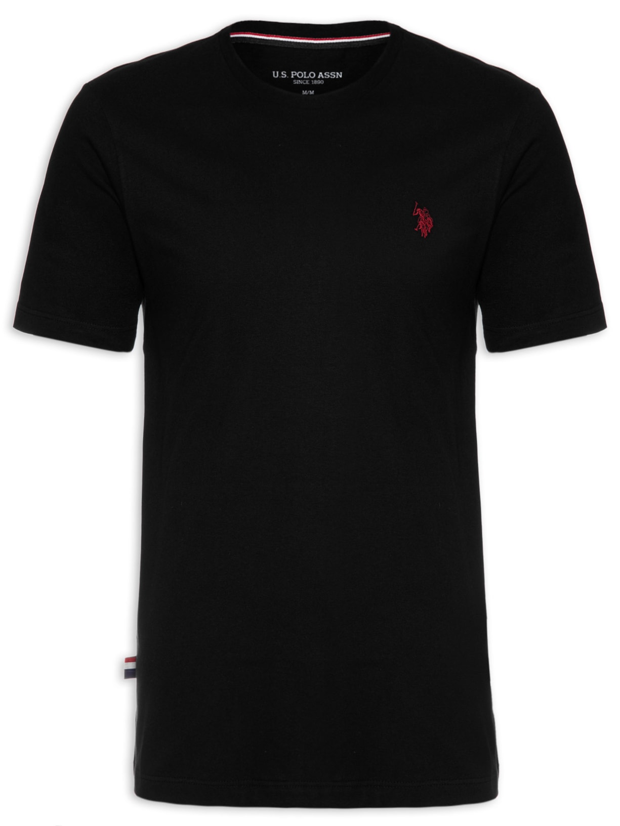 Camiseta Masculina Manga Curta Básica Gola Careca Bordado - Preto