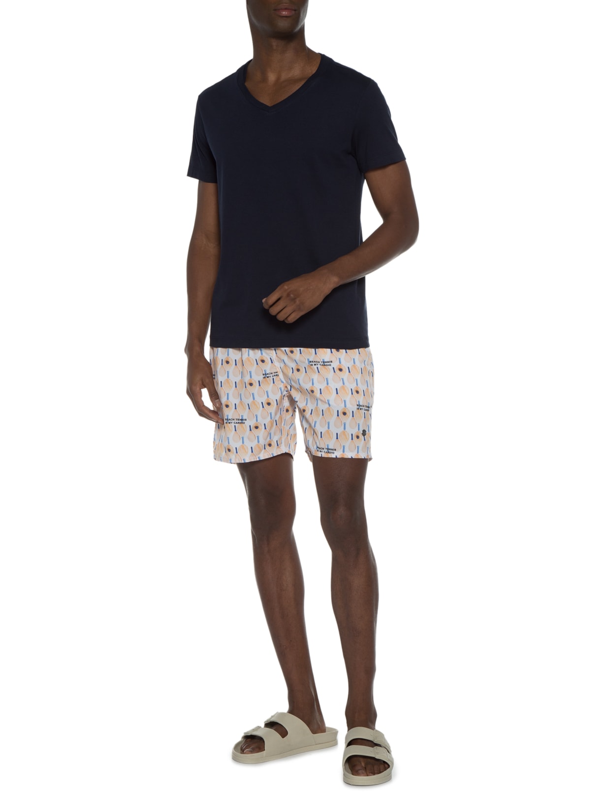 Camiseta Masculina Manga Curta Básica Gola V Azul Sergio K