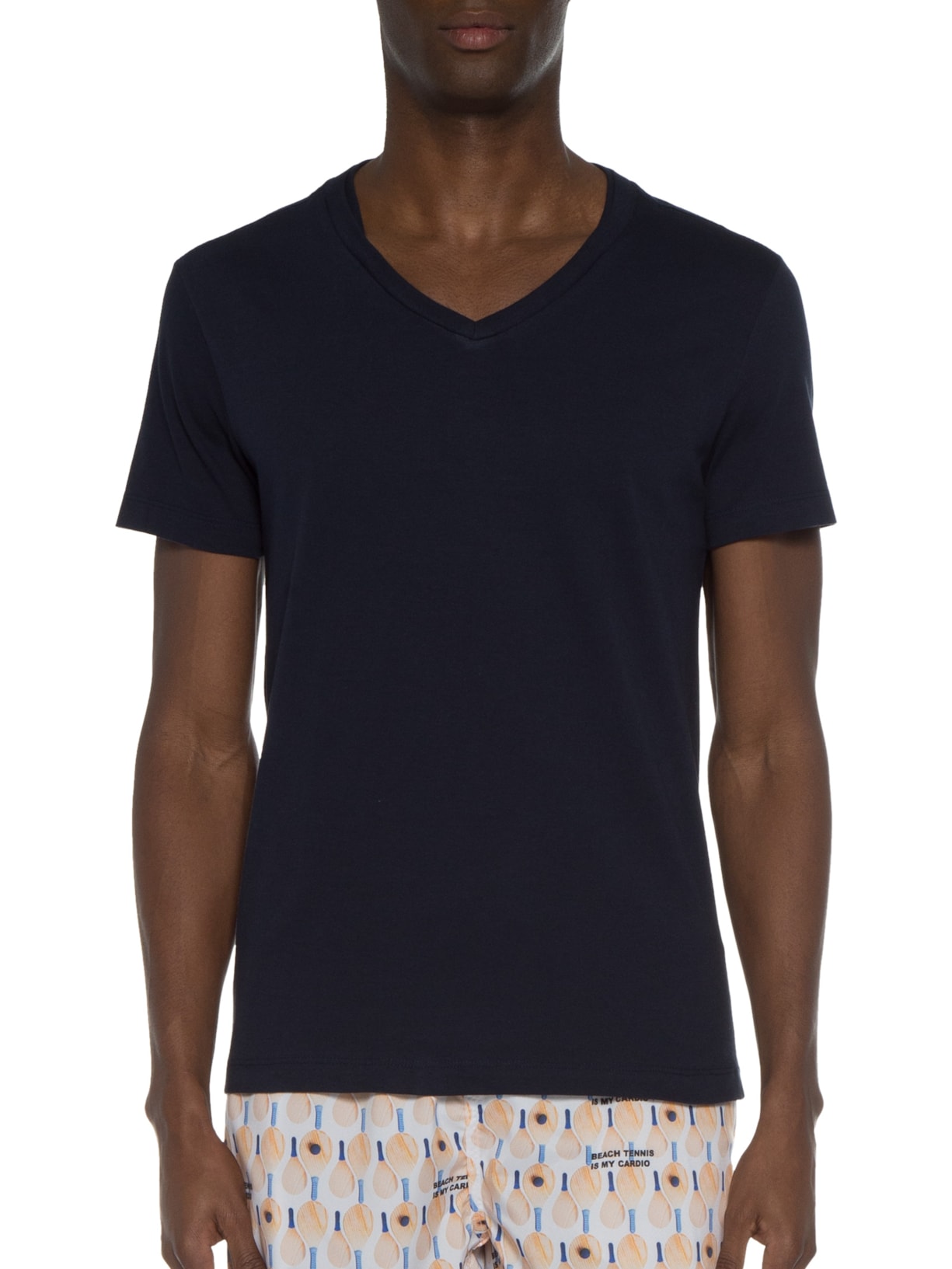 Camiseta Masculina Manga Curta Básica Gola V Azul Sergio K