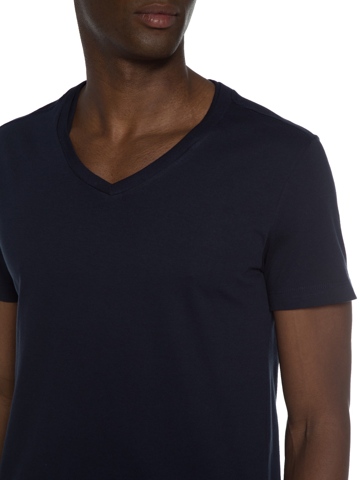 Camiseta Masculina Manga Curta Básica Gola V Azul Sergio K