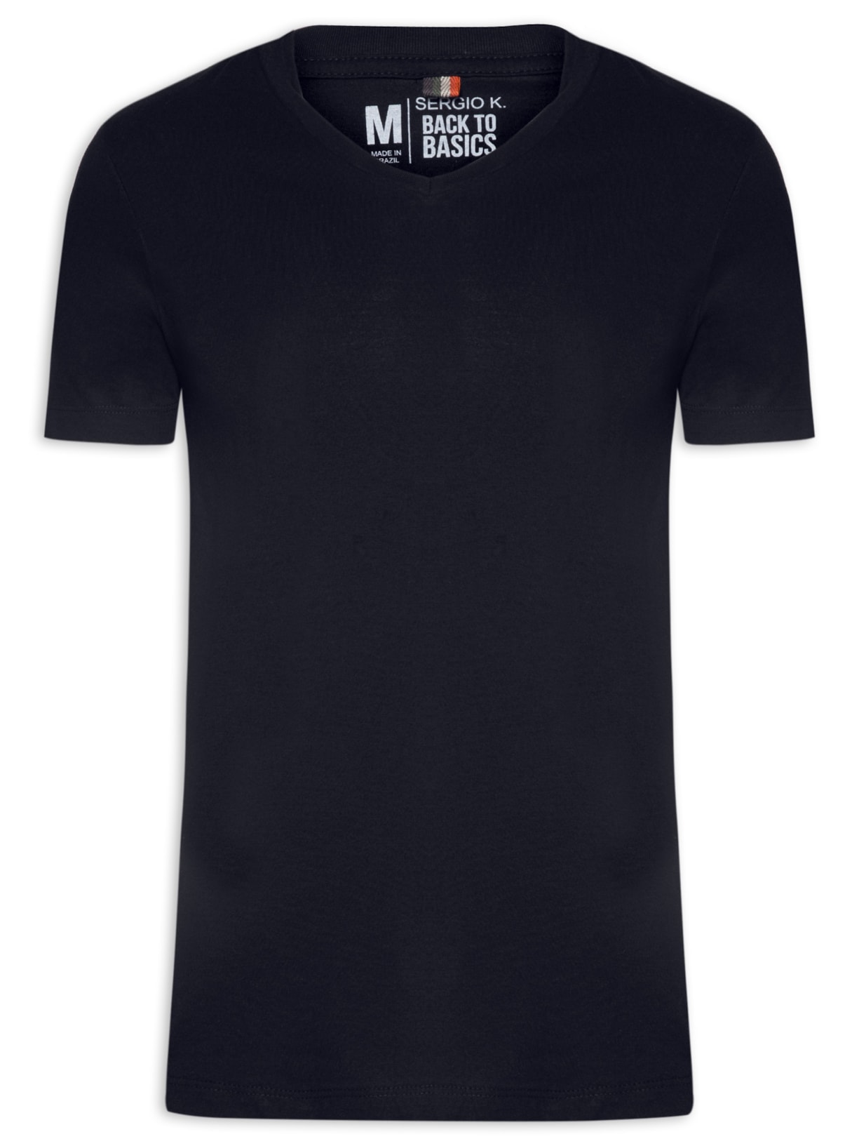 Camiseta Masculina Manga Curta Básica Gola V Azul Sergio K