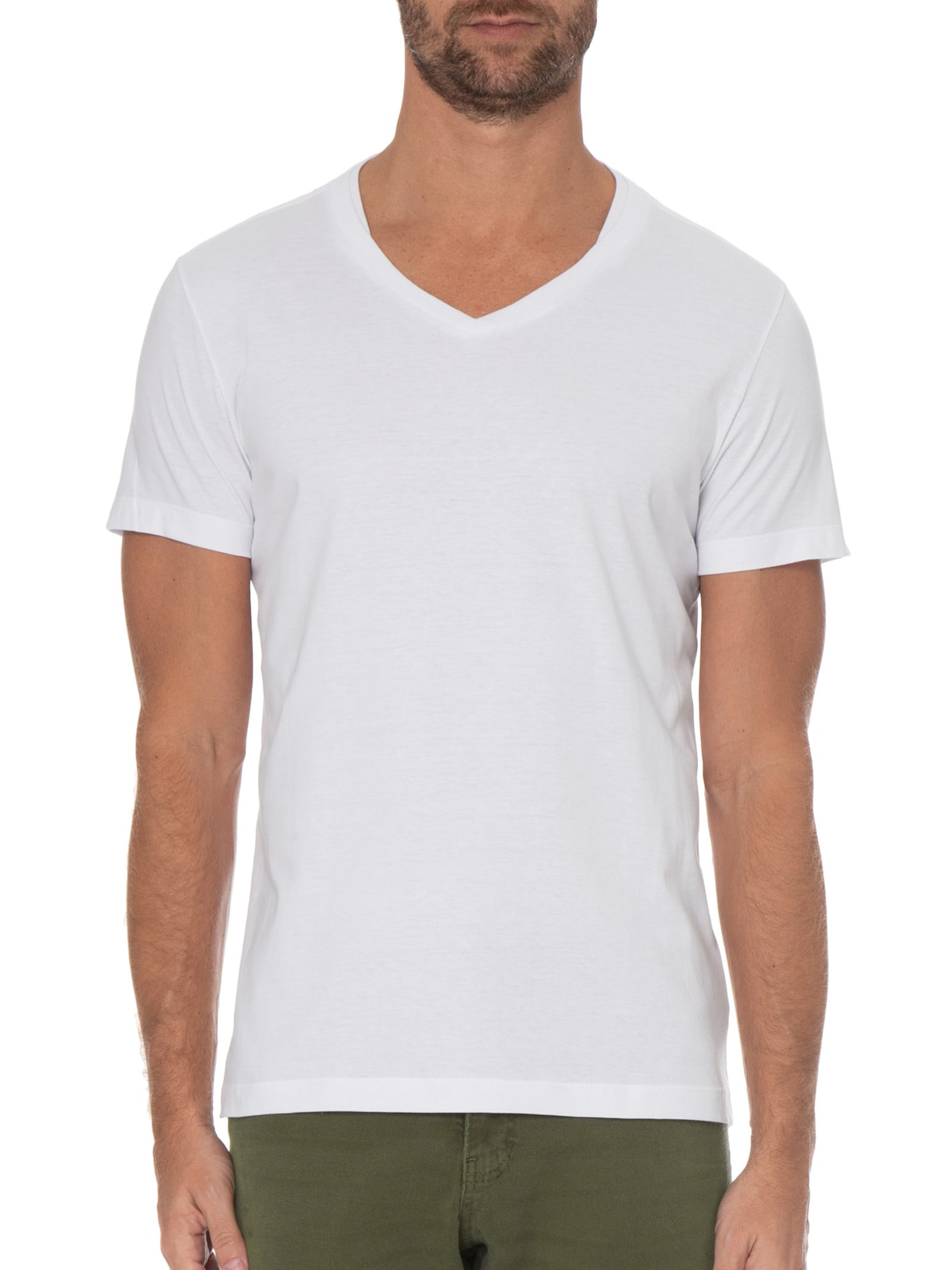 Camiseta Masculina Manga Curta Básica Gola V Branco Sergio K