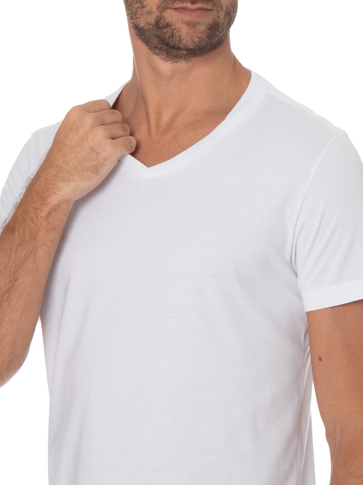 Camiseta Masculina Manga Curta Básica Gola V Branco Sergio K