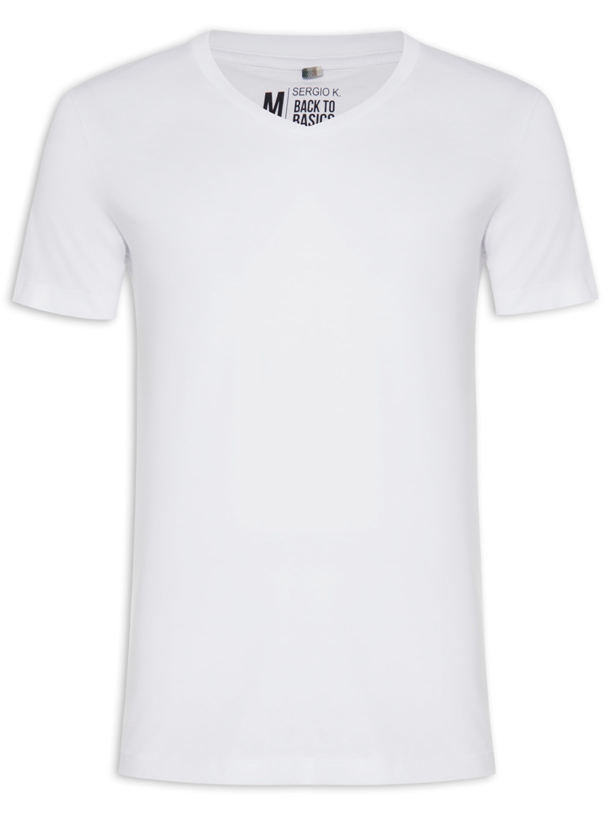 Camiseta Masculina Manga Curta Básica Gola V Branco Sergio K