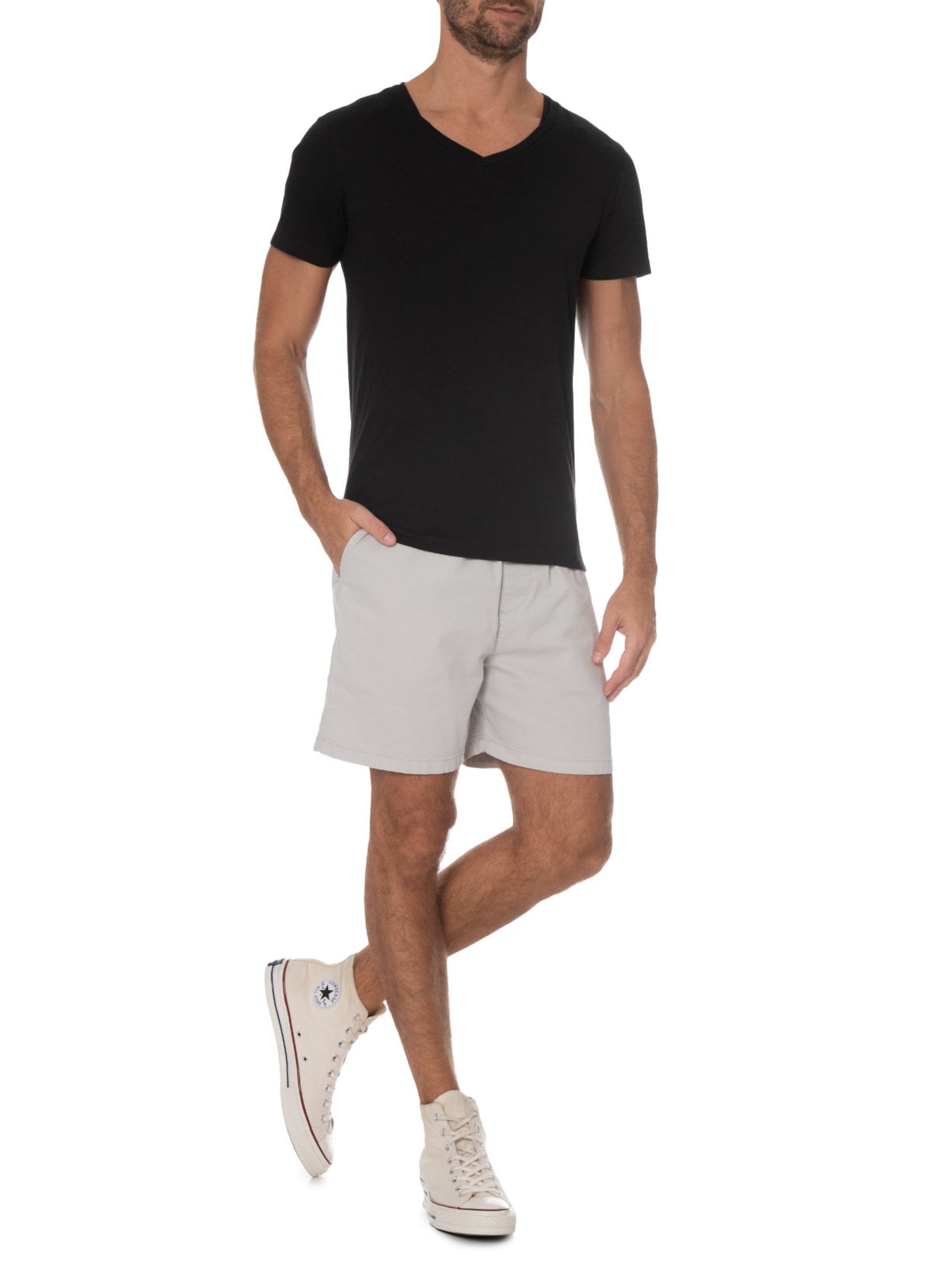 Camiseta Masculina Manga Curta Básica Gola V Preto Sergio K