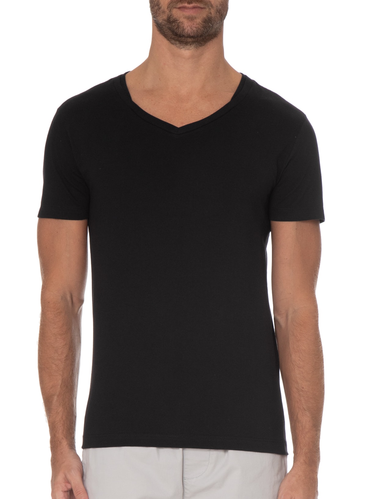 Camiseta Masculina Manga Curta Básica Gola V Preto Sergio K