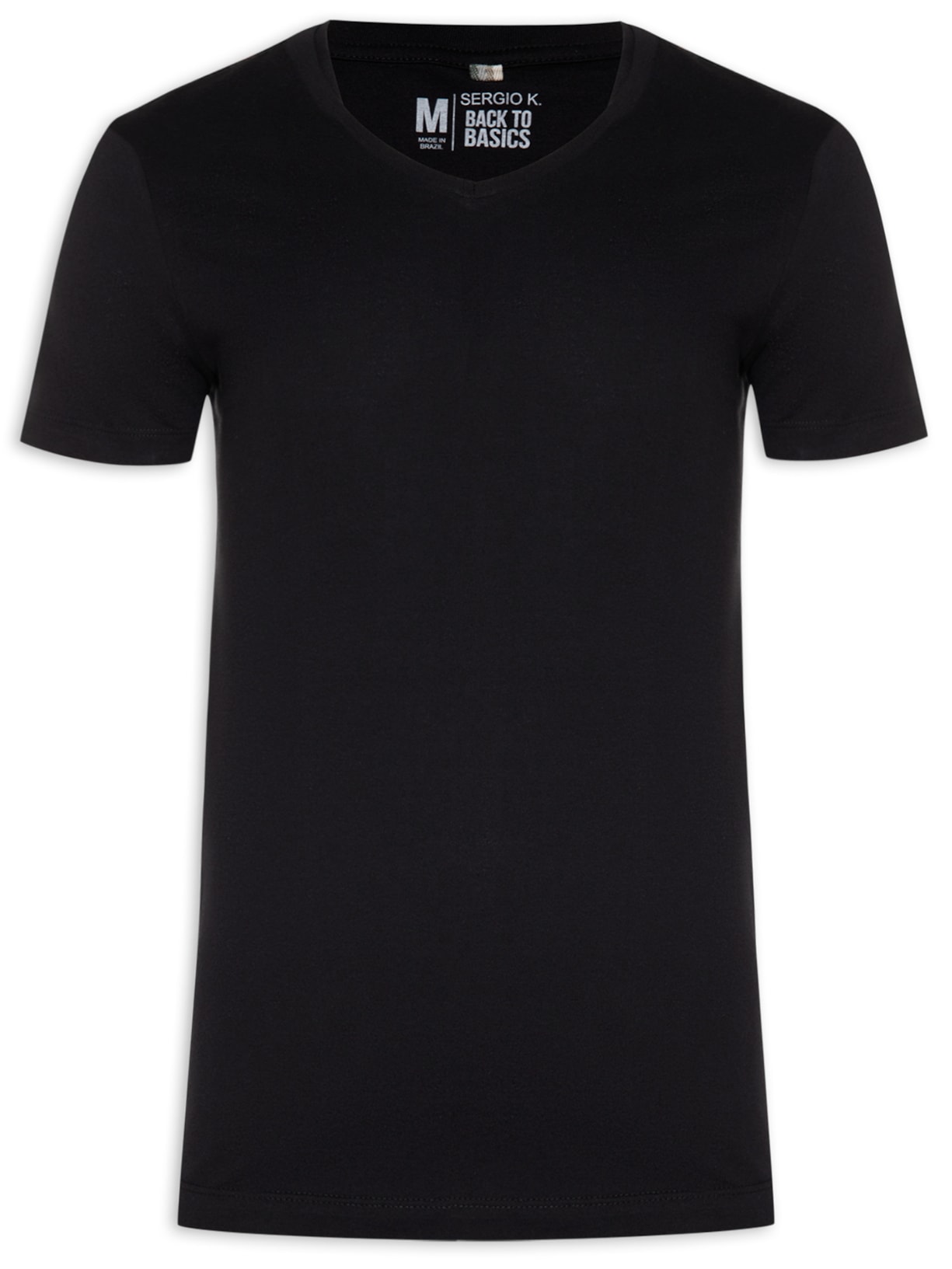 Camiseta Masculina Manga Curta Básica Gola V Preto Sergio K